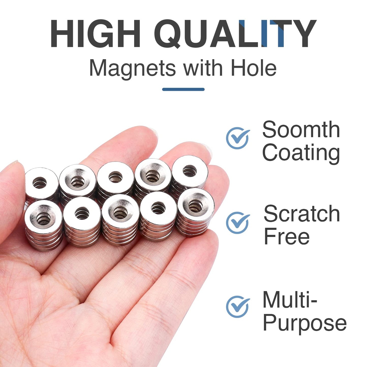 MIKEDE 50Pcs Magnets, Strong Neodymium Magnets Small Round Magnet with Hole, Heavy Duty Rare Earth Magnet Disc Countersunk Hole with 50Pcs Stainless Screws for Locker, Tool Storage, Crafts
