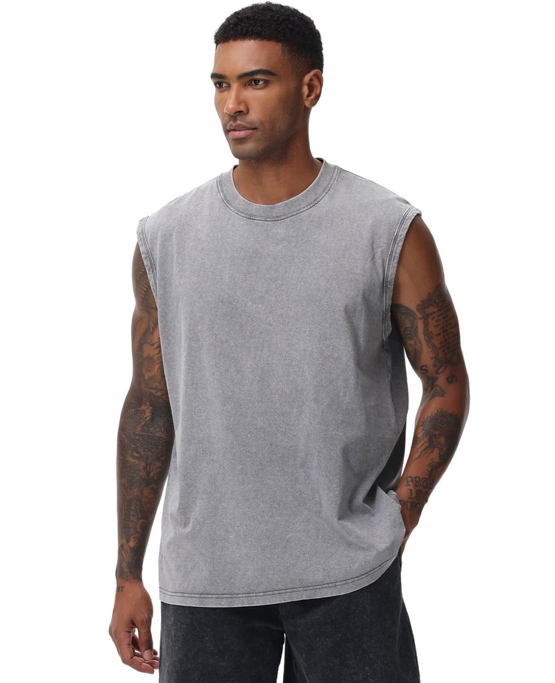 SnowElve 3 Pack Mens Workout Tank Tops Sleeveless Tee Shirts Men Muscle Shirt Gym Acid Wash T Shirts Running Beach Loose Fit Tee(CFGYBK,3XL)