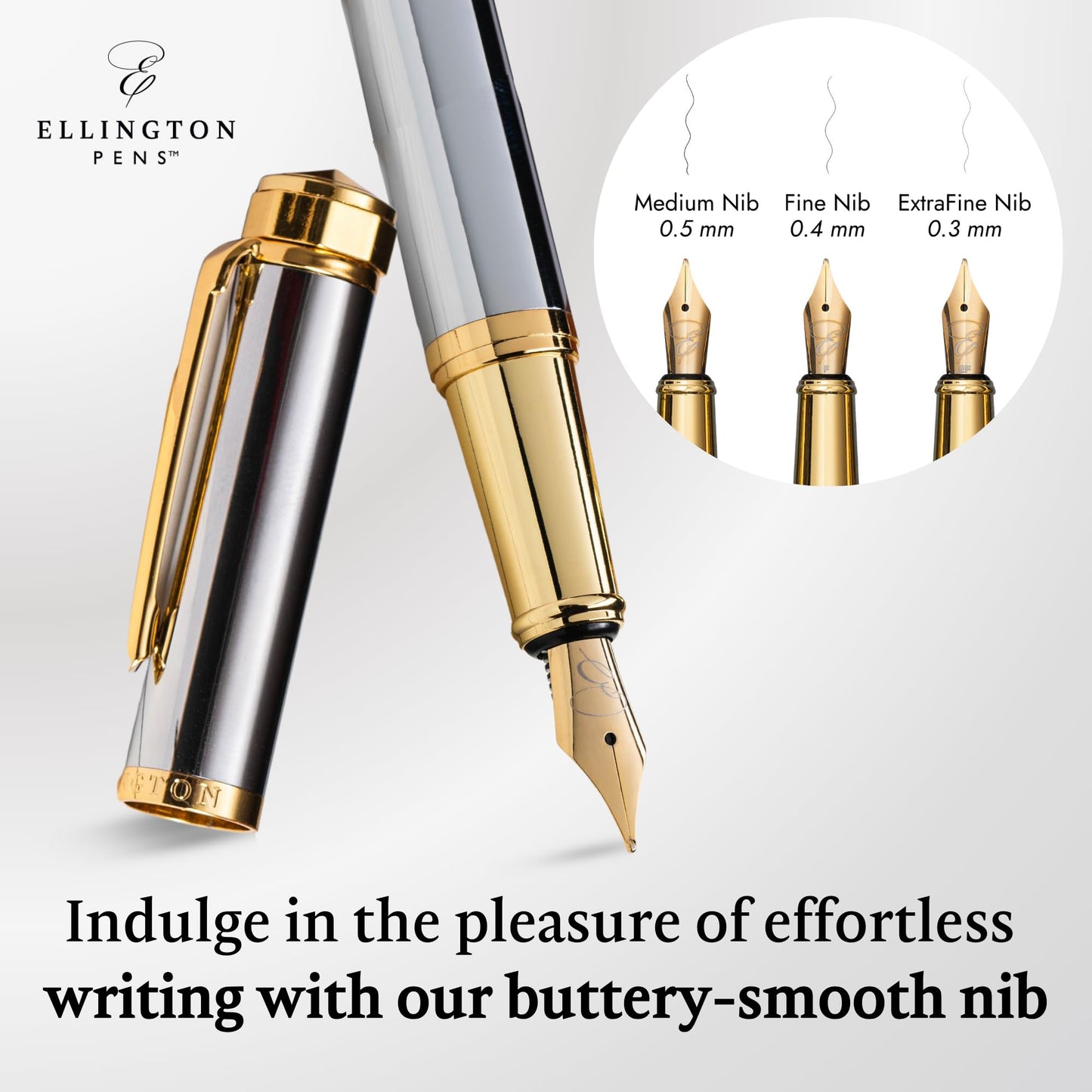Ellington Pens Luxury Fountain Pen Set - Extra Fine Nib - Includes 3 Ink Cartridges, Refillable Ink Converter, Gift Box - Fountain Pens For Writing, Calligraphy, Journaling (The Presidential Oath)