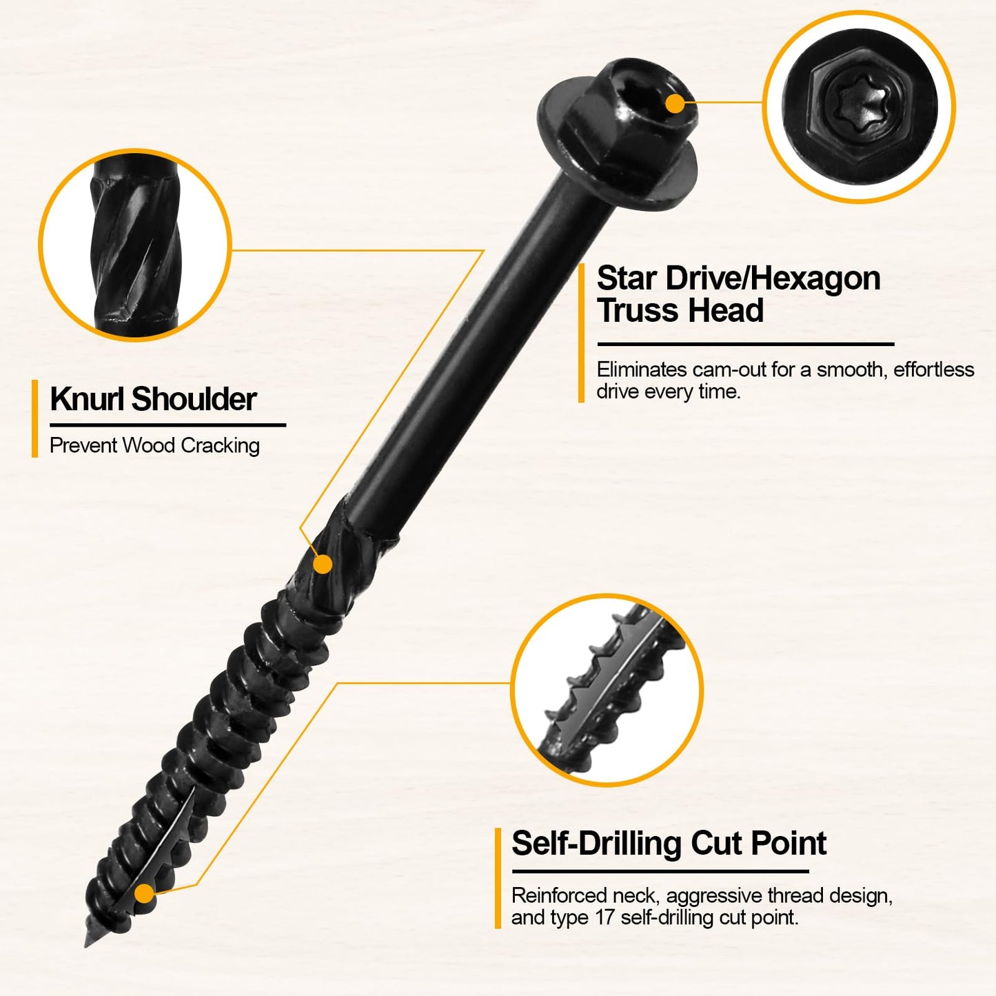 #14 x 3 Wood Structural Screws 300 Pack Hex Head Lag Screws, Rust Resistant Timber Screws for Timber/Log/Landscaping Wood (Black)