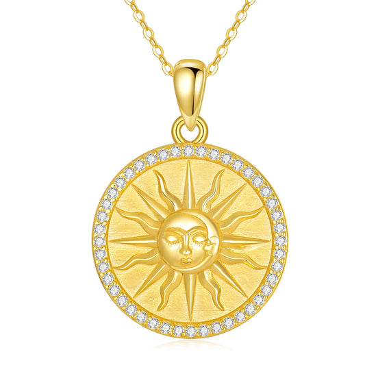 KQF Sun Coin Necklace for Women Sterling Silver Sun 18K Gold Coin Pendant Necklace Greek Celestial Jewelry Gifts for Women