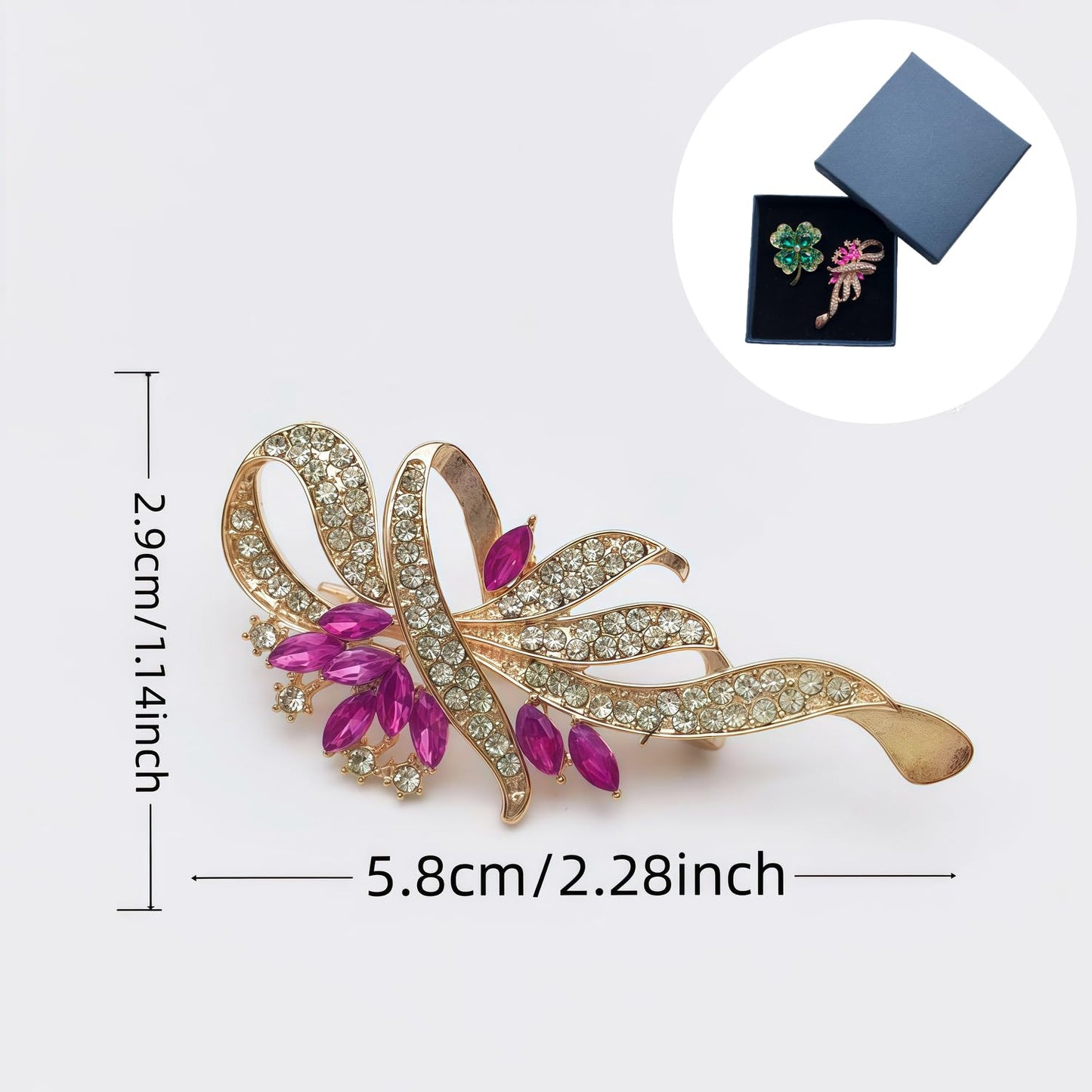Yaximhozz 2pcs Rhinestone Green Four Leaf Clover Brooch Pin for Women Dress Elegant Stylish Crystal Brooches Fashion Accessories Pins Lapel Boutonniere Ideas Wedding Christmas Birthday Jewelry Easter Gift (06 Green/Gold)