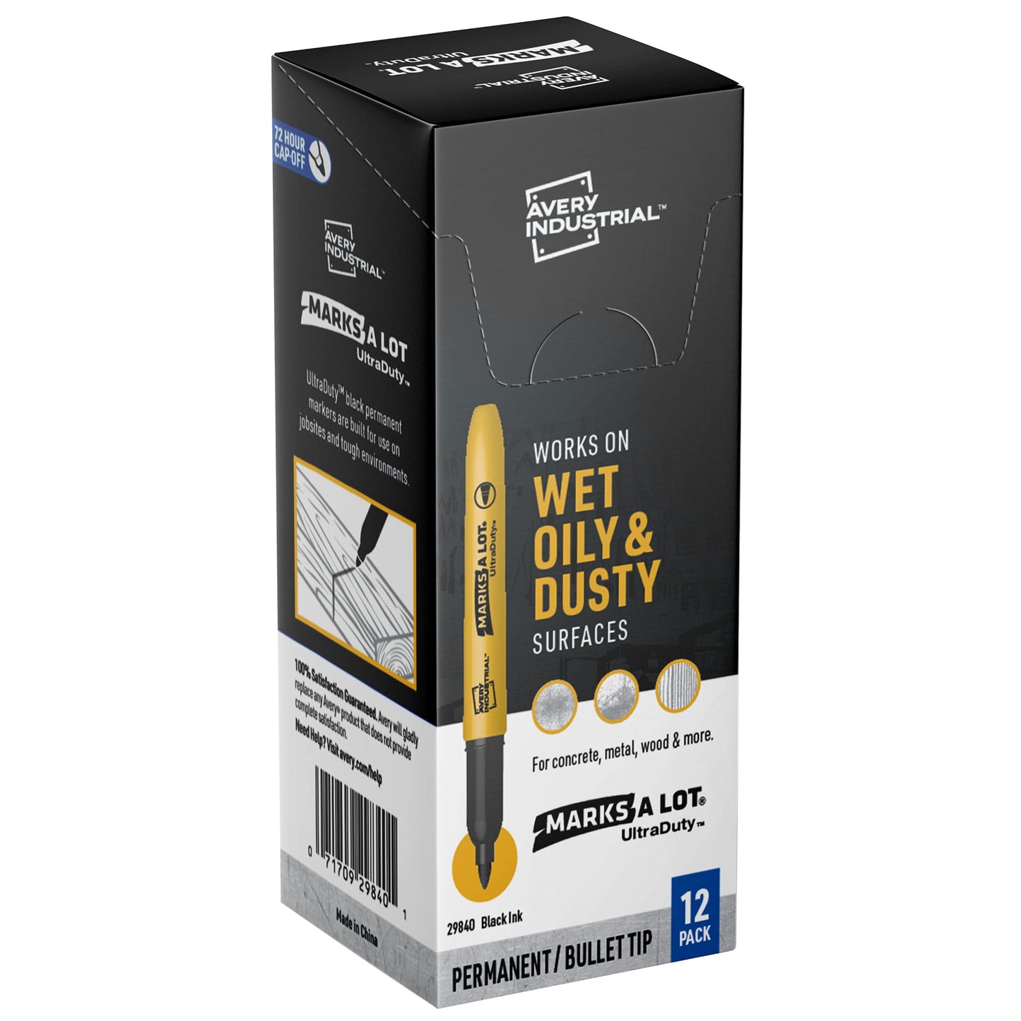 Avery Marks A Lot UltraDuty Bullet Tip Permanent Markers, Water Resistant Ink, For Jobsites and Tough Environments, 12 Black Markers (29840)
