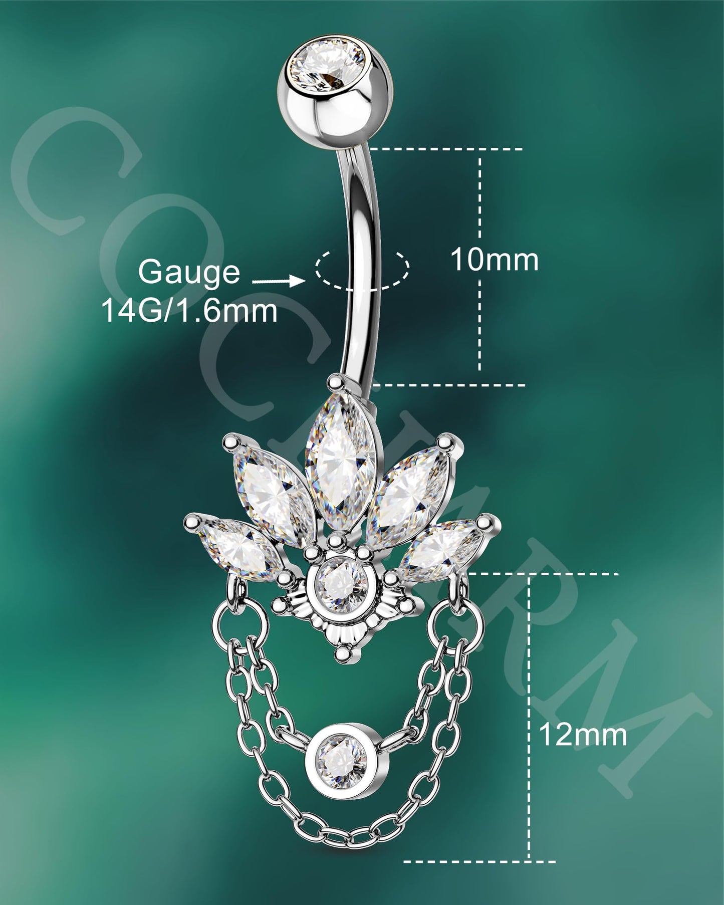 COCHARM 14G Lotus Belly Button Rings Dangle Belly Navel Rings for Women Surgical Steel Navel Piercing jewelry