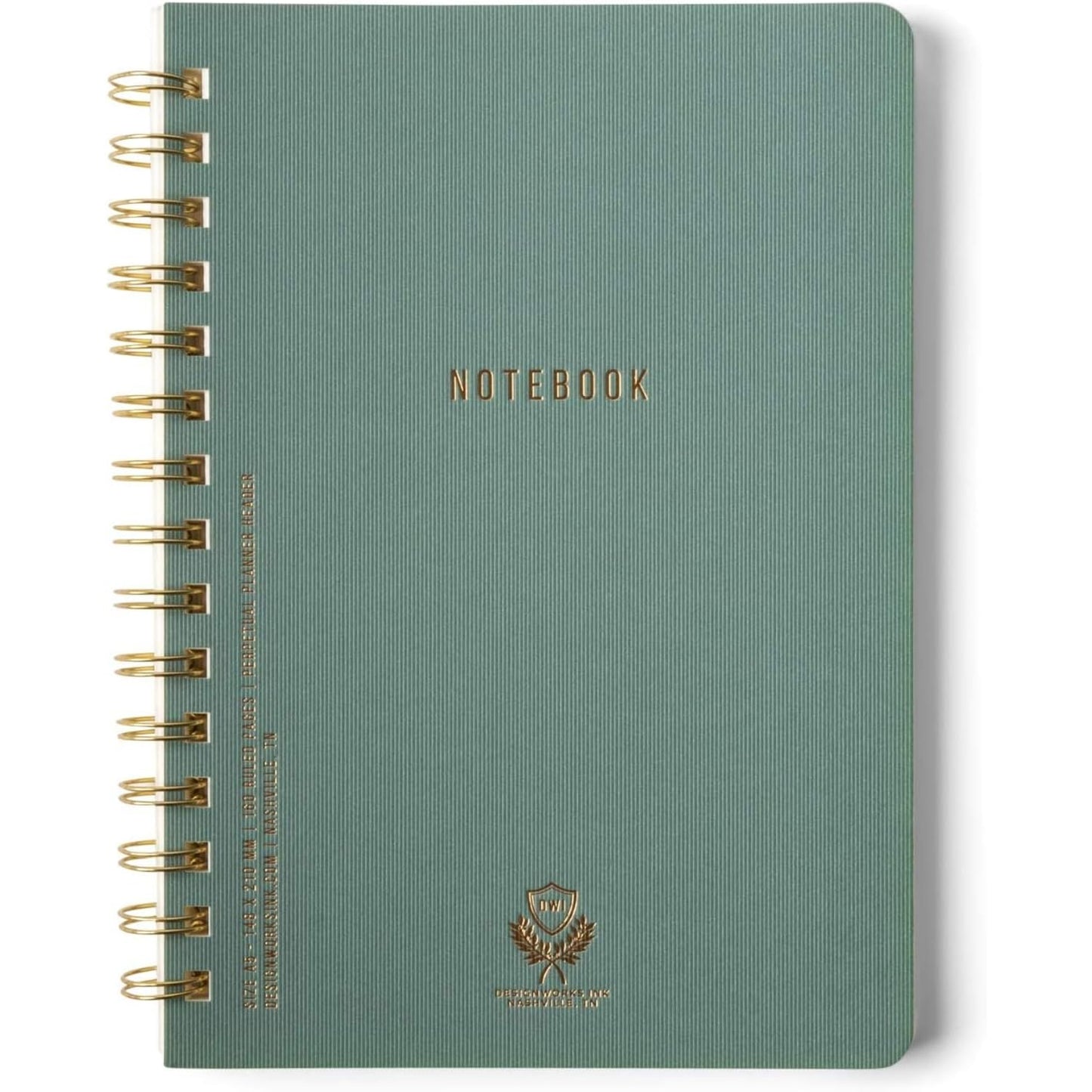 DesignWorks Ink Textured Paper Twin Wire Notebook, Daily Planner & Soft Cover Writing Journal, 160 Lined Perforated Pages, Small Spiral Notebook for Work & Journaling, 6 x 8.25 in, Juniper Green