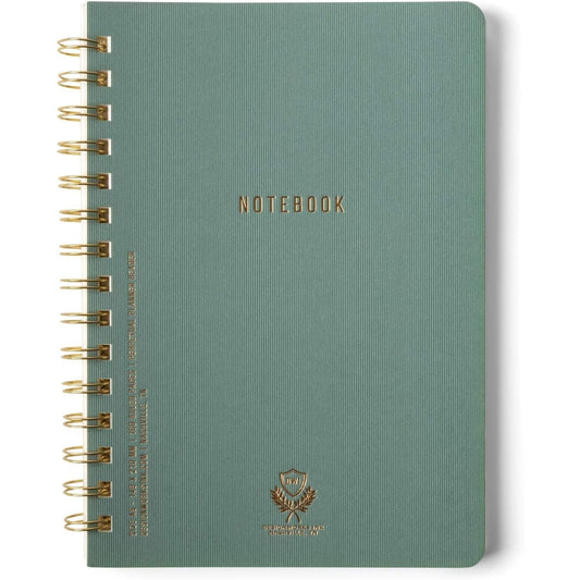DesignWorks Ink Textured Paper Twin Wire Notebook, Daily Planner & Soft Cover Writing Journal, 160 Lined Perforated Pages, Small Spiral Notebook for Work & Journaling, 6 x 8.25 in, Juniper Green