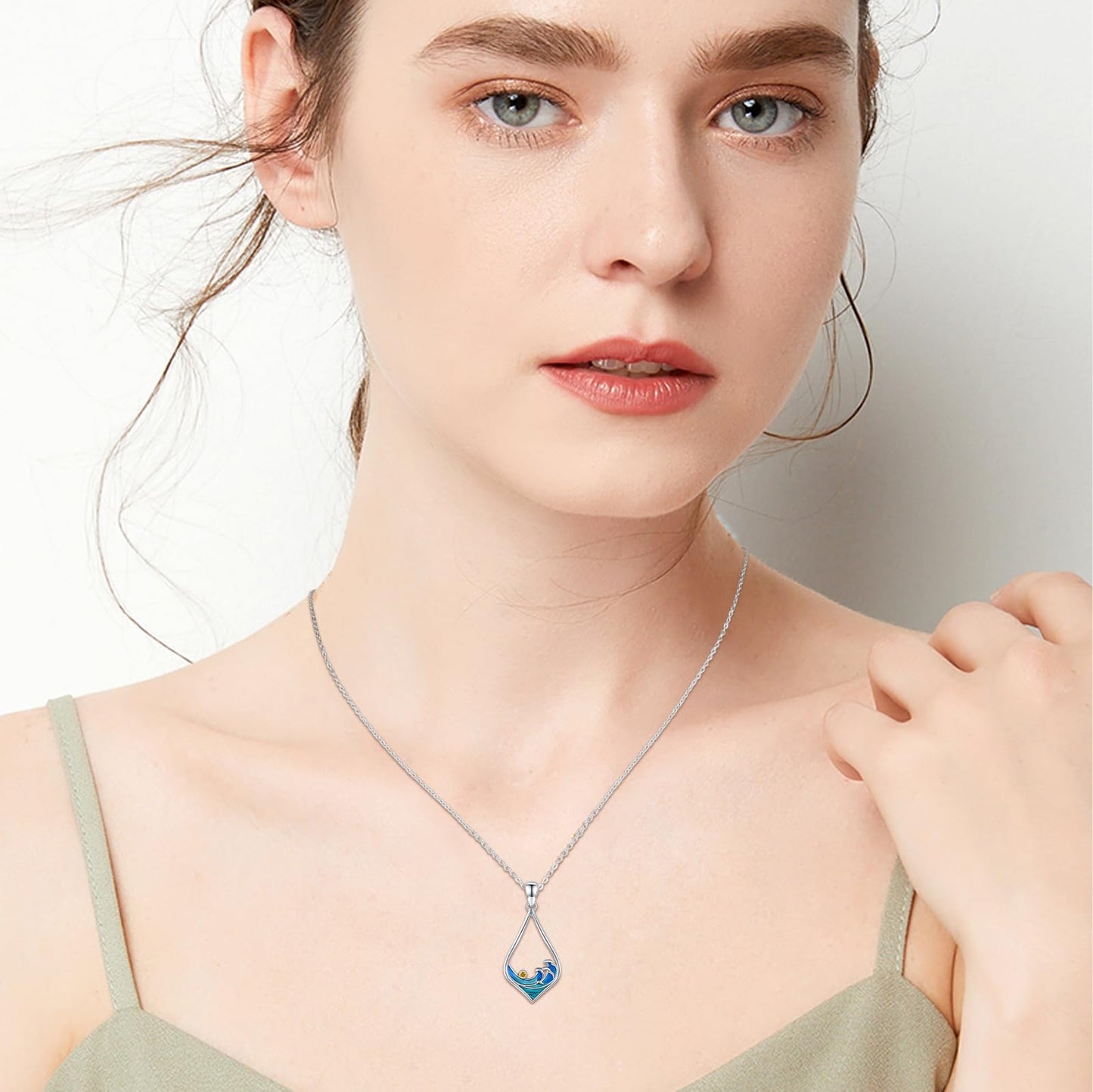 Twoowl Ocean Wave Necklace 925 Sterling Silver Beach Pendant Necklace Beach Jewelry Gifts for Women