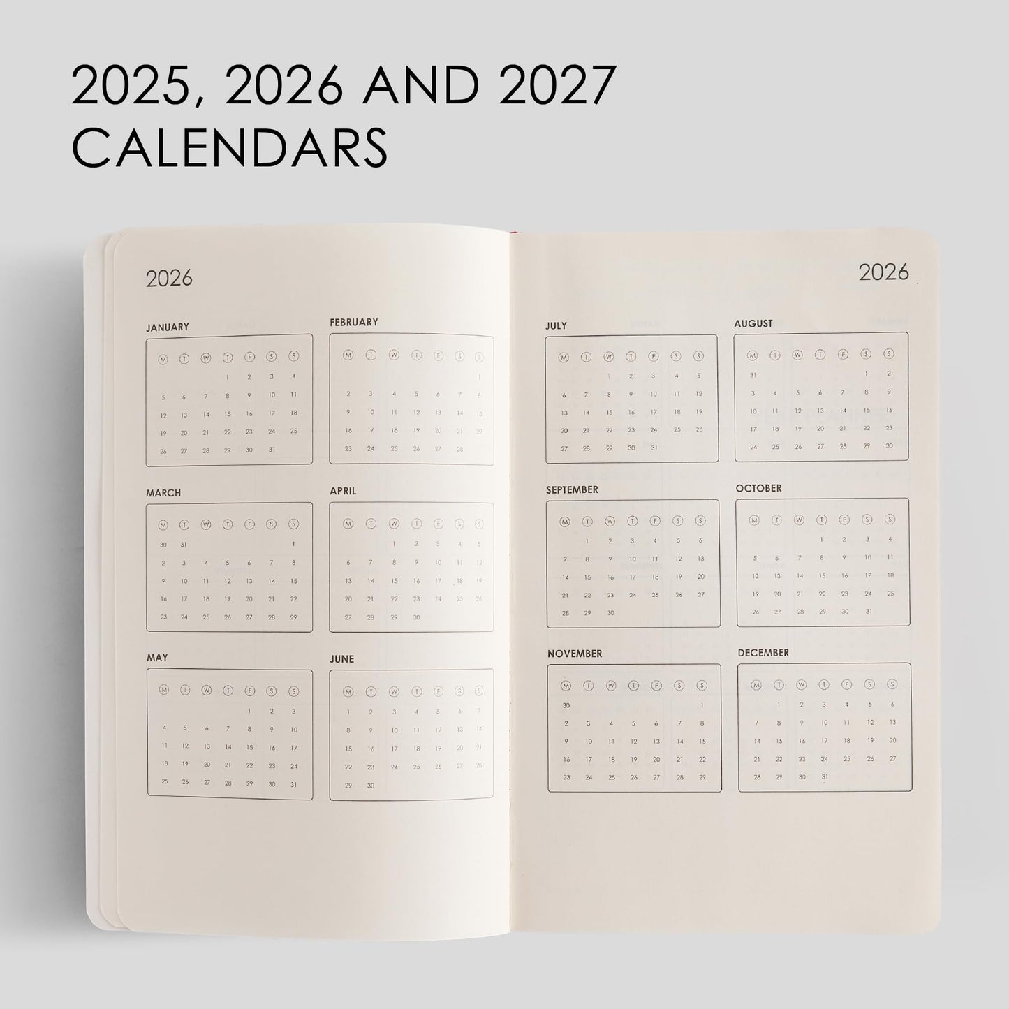 myPAPERCLIP 2026 Weekly Planner | Italian Vegan Leather Cover, 192 Pages, 80 GSM, A5 (5.83 x 8.27 in) | Flat Lay | Yearly Calendar, Monthly Overview & Weekly Planner Layout | Black