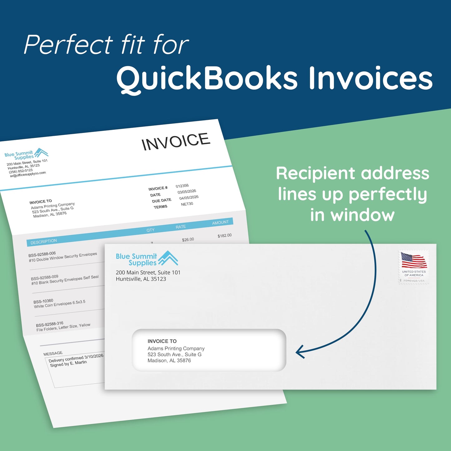 500 Number 10 Single Window Envelopes - Thick Gummed Seal - Designed for Secure Mailing of Quickbooks Checks, Invoices, Business Statements, Personal Letters - 4 1/8 x 9 1/2