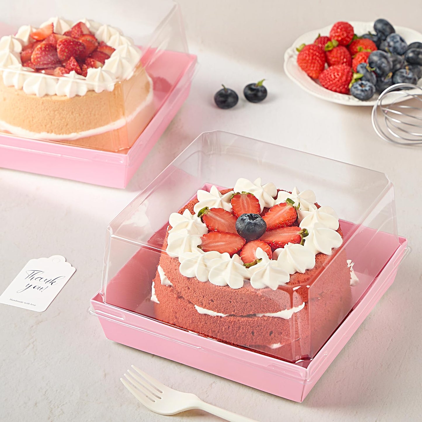 ZORRITA 7 x 7 x 4 Inches Paper Cake Boxes with Clear Lids, 40 Pack Disposable Charcuterie Boxes Square Food Containers for 4-6 Inch Cake, Dessert, Pie, Cupcake, Bakery (Pink)