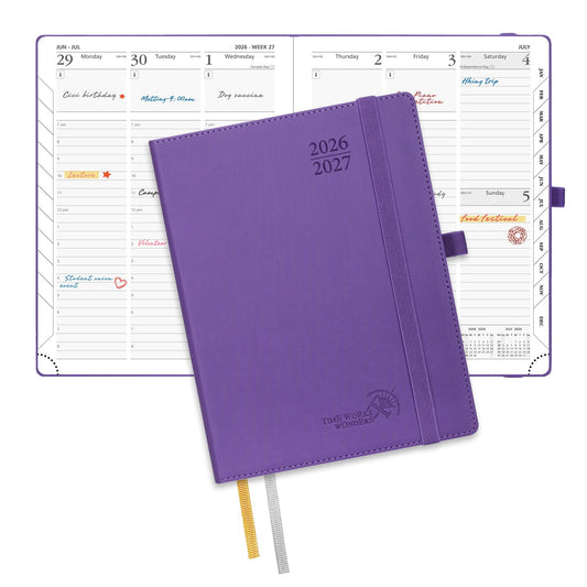 POPRUN Planner 2026-2027, 6.5" x 8.5", Academic Planner 2026-2027 Weekly and Monthly (July 26-June 27) Hourly Appointment Book with Inner Pockets, Leather Soft Cover, 100GSM - Purple