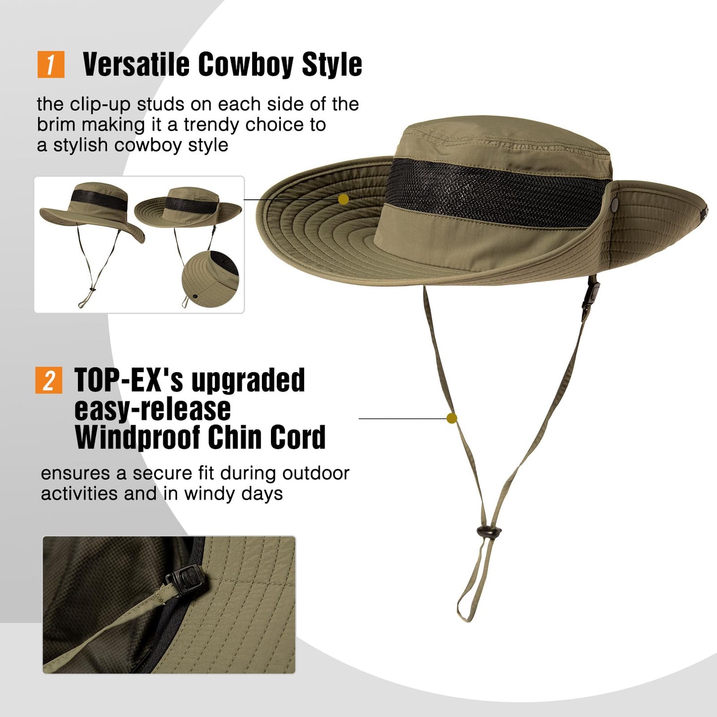 Summer Mesh Bucket Sun Hats for Men Big Head Wide Brim Boonie Safari Waterproof Beach UPF50+ Fishing Hiking Army Green Large X-Large L XL