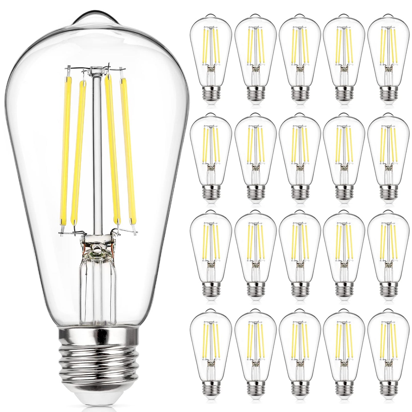 MAXvolador 20-Pack Vintage Edison LED Bulbs 6W, 60W Equivalent Dimmable ST58 Filament Bulb 5000K Daylight White, E26 Base, 850 Lumens