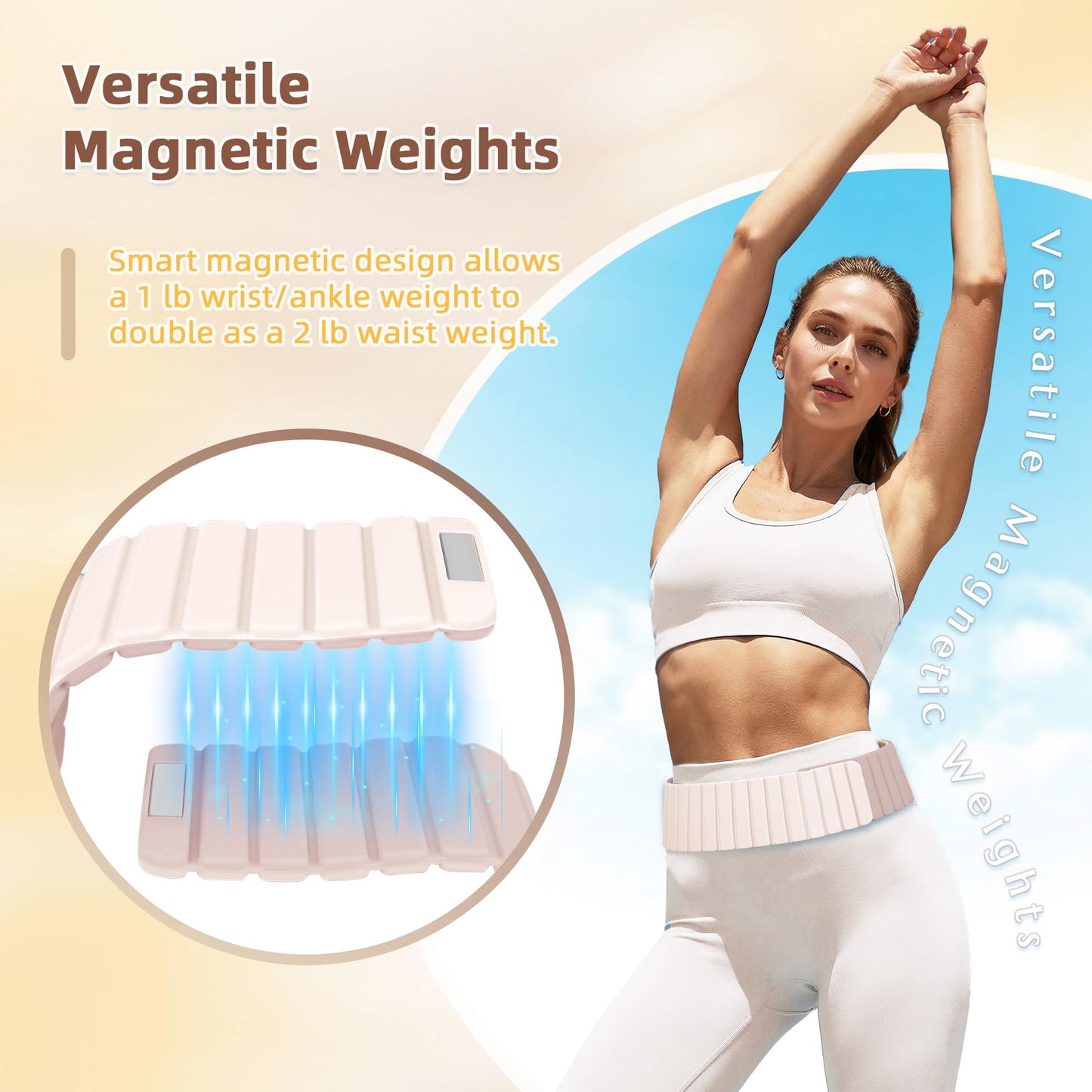 BECOJADDE Wrist Weights Ankle Weights for Women 1 Pair (1.1 lb Each) Silicone Magnetic Leg Arm Weighted Bracelet for Home Yoga Pilates Gym Workout Walking Jogging, Beige Taupe