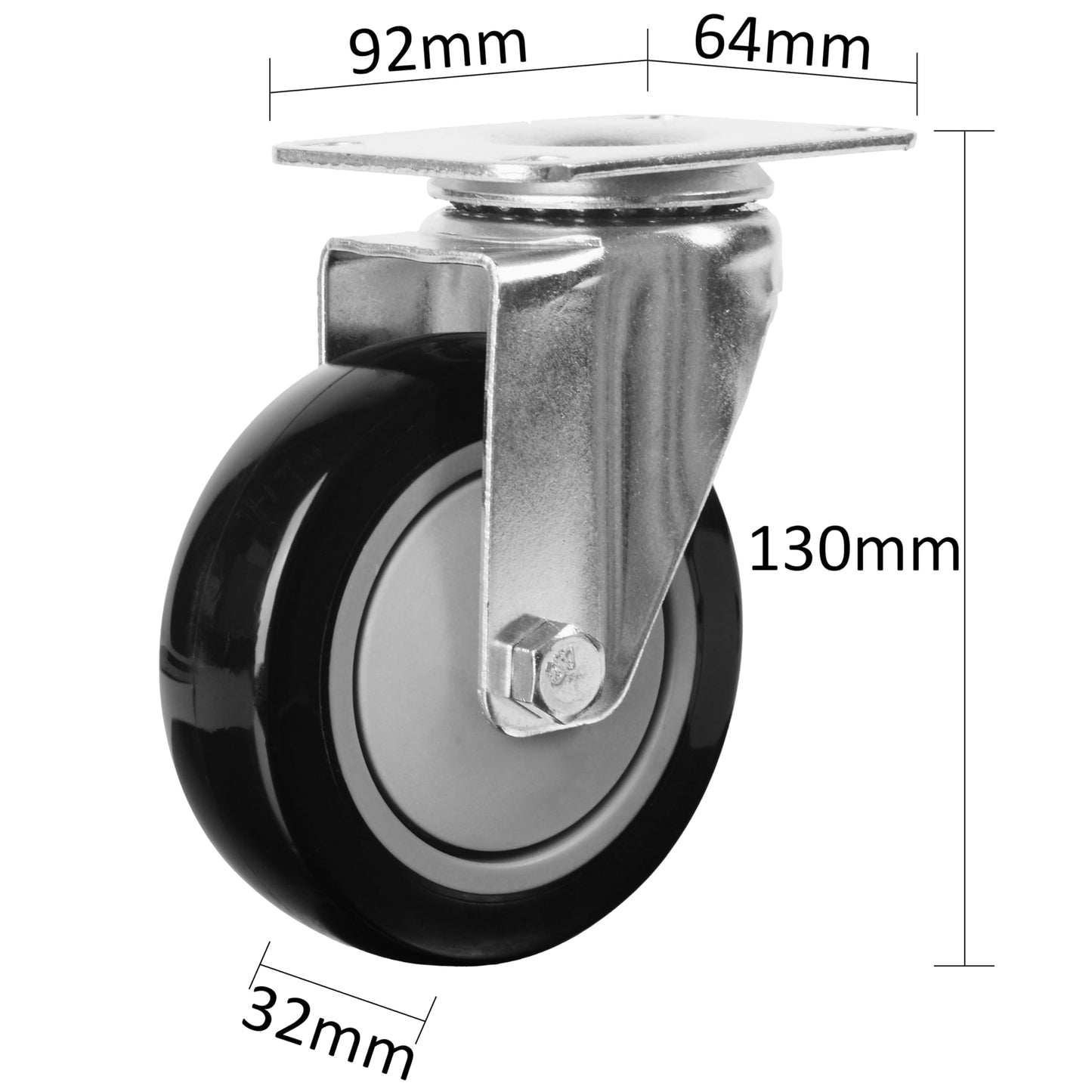 Finnhomy 4” Inch Swivel Casters Wheels Set of 4 Plate Casters Heavy Duty Premium Polyurethane PU Wheels for Furniture/Workbench Load Bearing 2,600 Lbs Anti-wear Smooth Casters Black (Free Screws)
