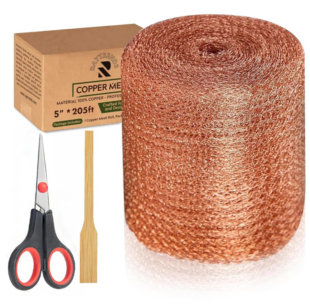 3rd Gen Copper Mesh Rodent Control Kit 5" x 205ft, 100% Premium Copper Wool for Sealing Holes & Water Gaps, Blocks Slugs, Snails, Mice & Pests – with Scissors & Packing Tool