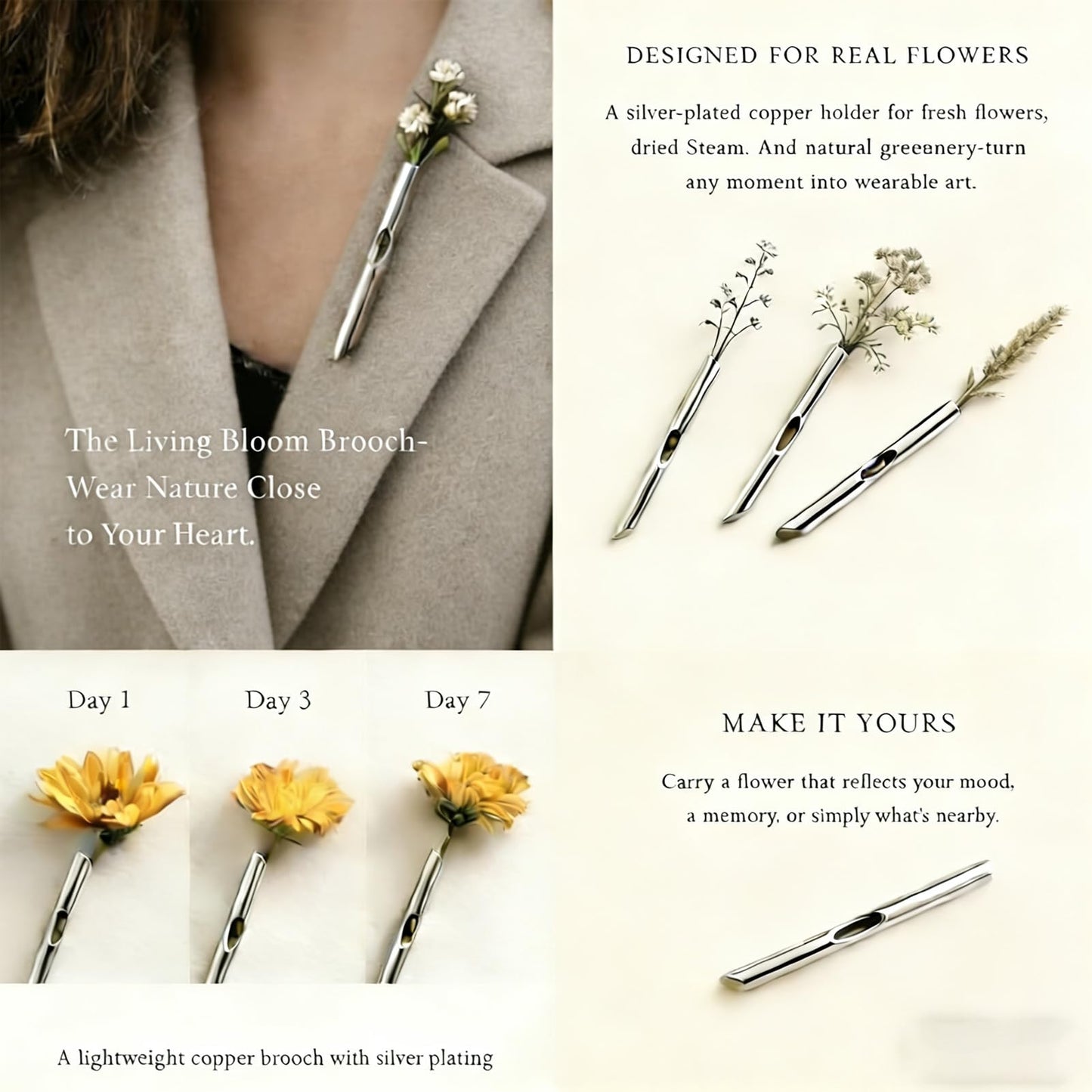 A Kind Brooch - Every Bloom Tells a Different Story, Branch-Shaped Flower Insert Brooch, DIY Elegant Jewelry for Women Men (2pcs)