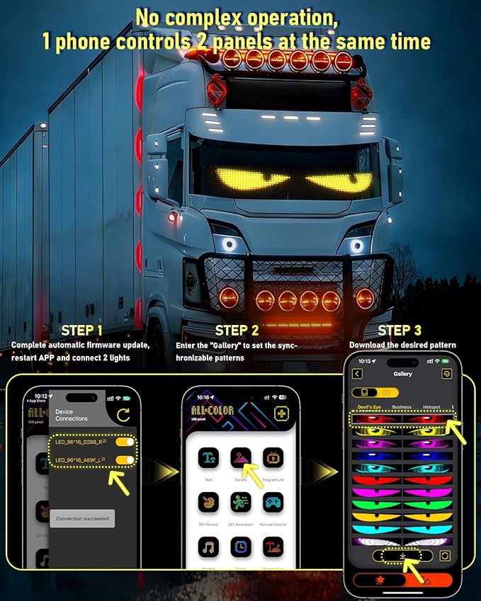 LED Devil Eye Lights for Windshield 35.3"x7.5"[2PCs], Dual Screen Sync with APP & Remote Control, Windshield Eyes Animated, USB-Powered, Programmable Evil Eyes for Big Car Truck RV Window