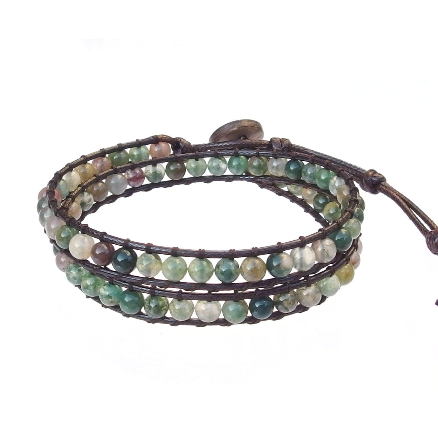 Ayriwoyi Moss Agate Wrap Bracelet for Women Indian Bracelets Leather Wrap Bracelets for Women Women’s Wrap Bracelet Handmade Jewelry Gifts for Women