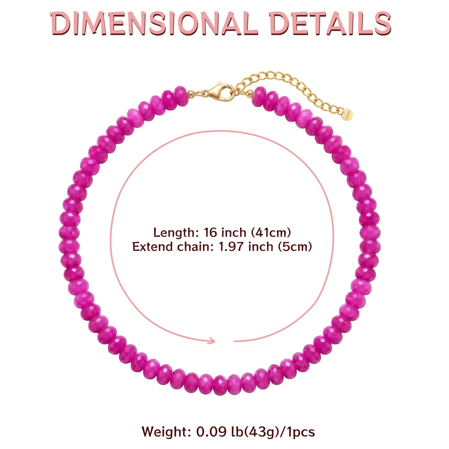 Badu Rose Red Gemstone Beaded Necklace for Women Natural Stone Bead Beach Choker Necklace Fashion Trendy Jewelry Gifts