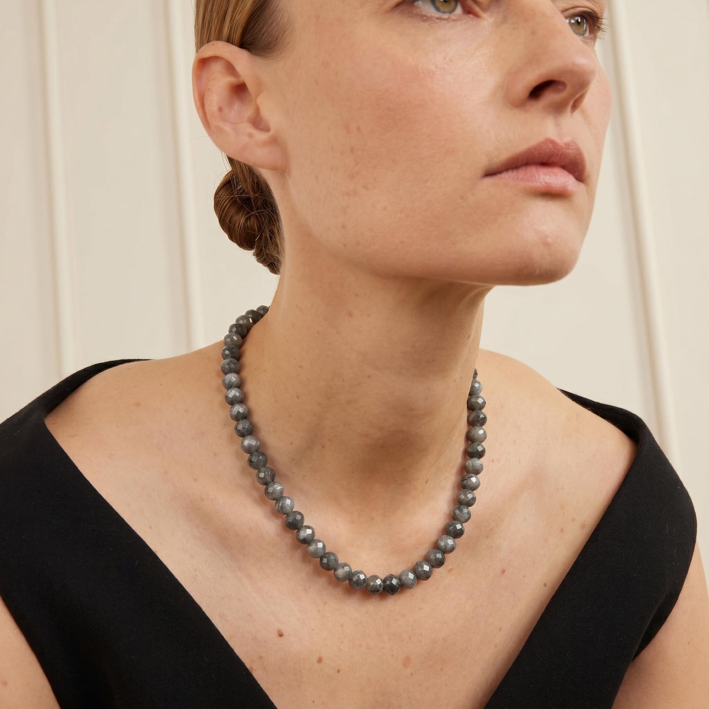 Badu Gray Gemstone Beaded Necklace for Women Natural Stone Bead Beach Choker Necklace Fashion Trendy Jewelry Gifts