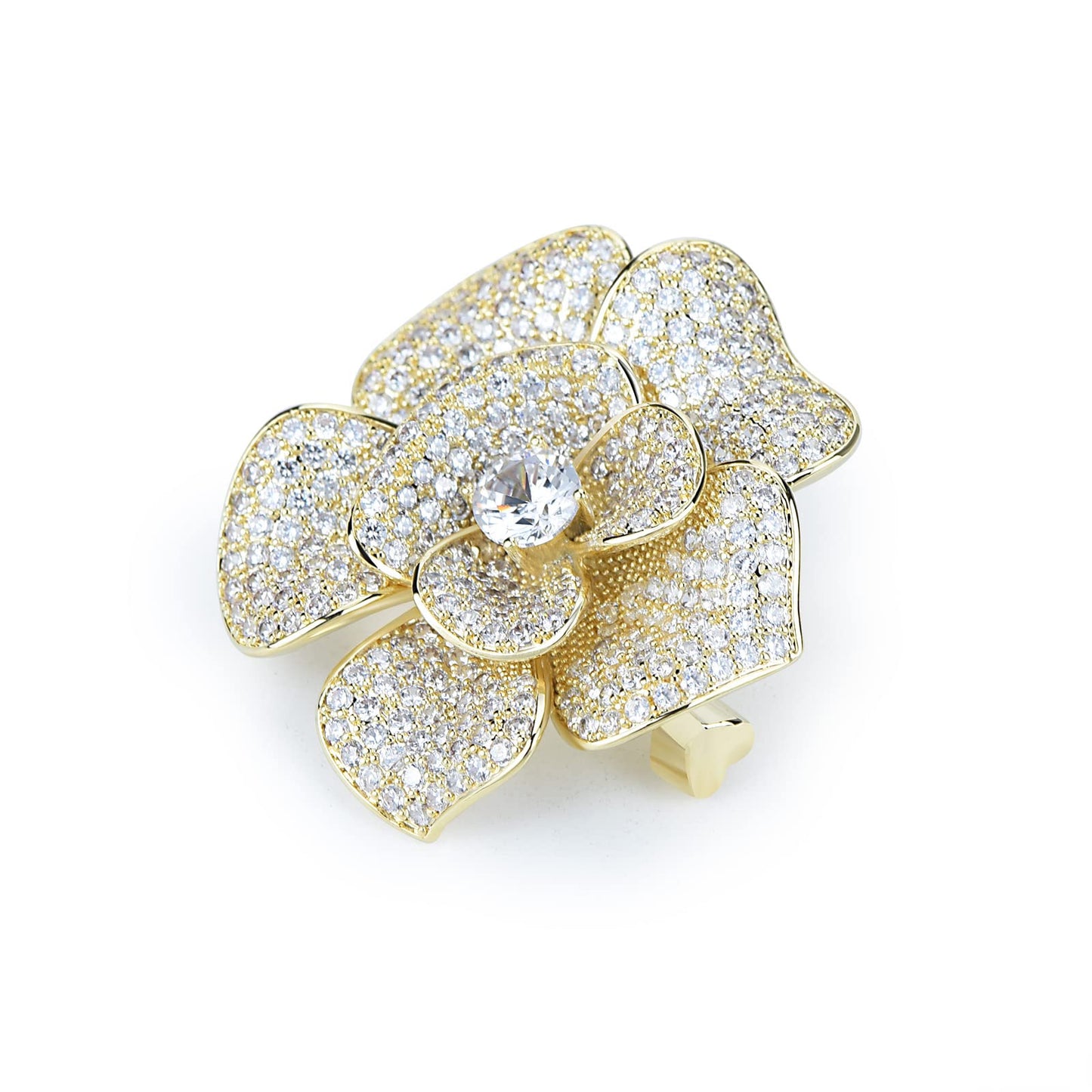 Elegant Crystal Blooming Rose Flower Brooch Lapel Pin Breastpin for Women Birdal Cardigan Hat Scarf Suit Sweater Floral Pins (K Gold Rose)