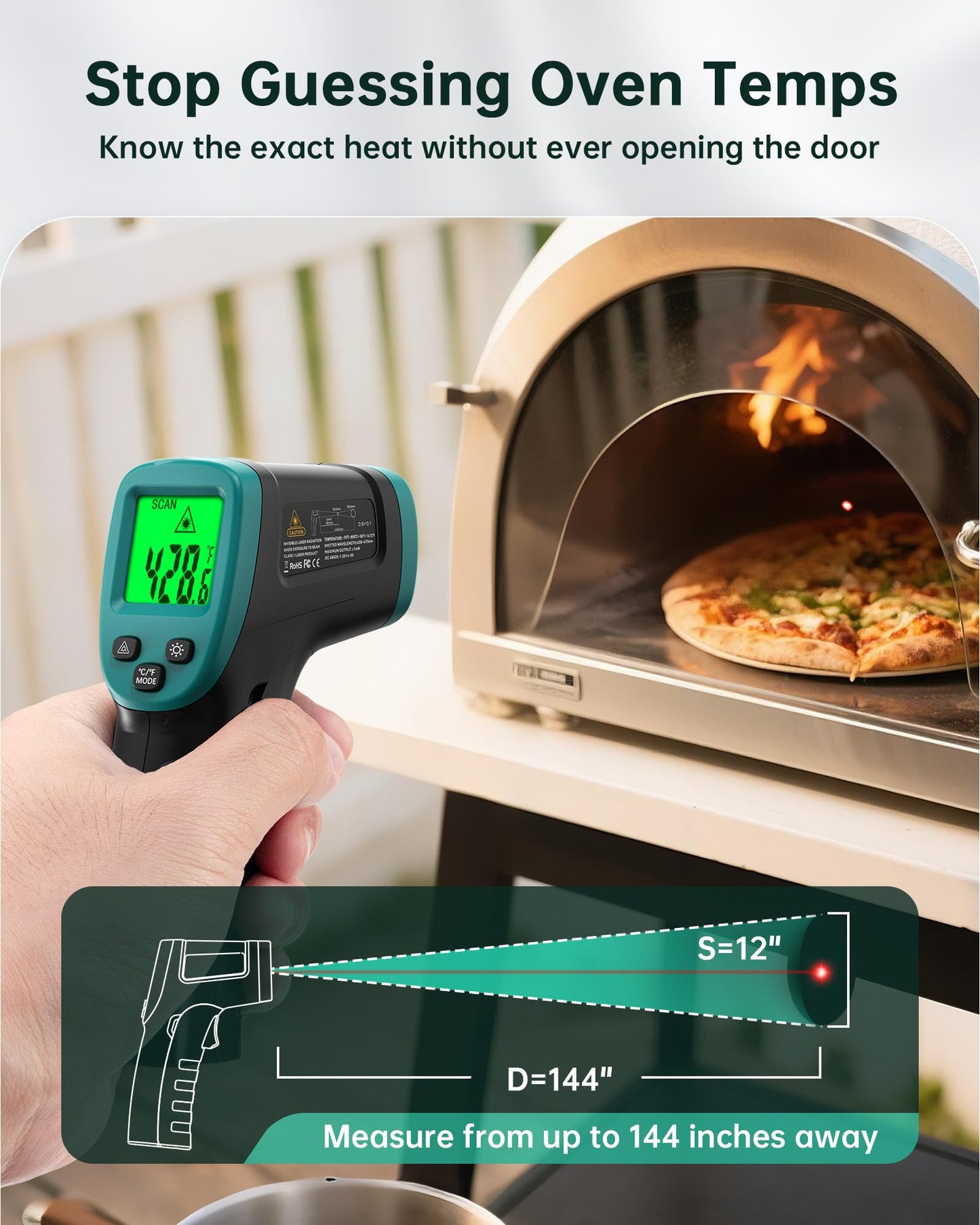 ERICKHILL ROOKCORE Infrared Thermometer -50℃~600℃ Adjustable Emissivity Non-Contact Laser Thermometer Gun LCD Backlit Display -Compact Size for Vehicle Repair/Cooking/BBQ/Freezer/Food, Dark Green
