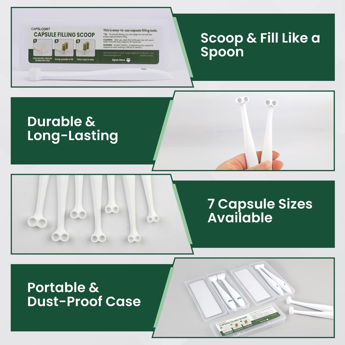 CAPSLogist Capsule Scoops 2 Pack, Tools for Filling Capsules, Empty Pill Capsule Filler for Supplements Powdered, Suitable for Size 000