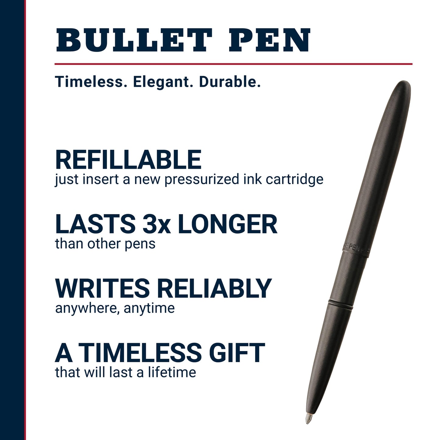 Fisher Space Pen Matte Black Bullet Pen, Pressurized Ballpoint Pen, Compact Pocket Size, Writes Upside Down and in Extreme Temperatures, Smooth Black Ink, Medium Point, Gift Box, Made in the USA