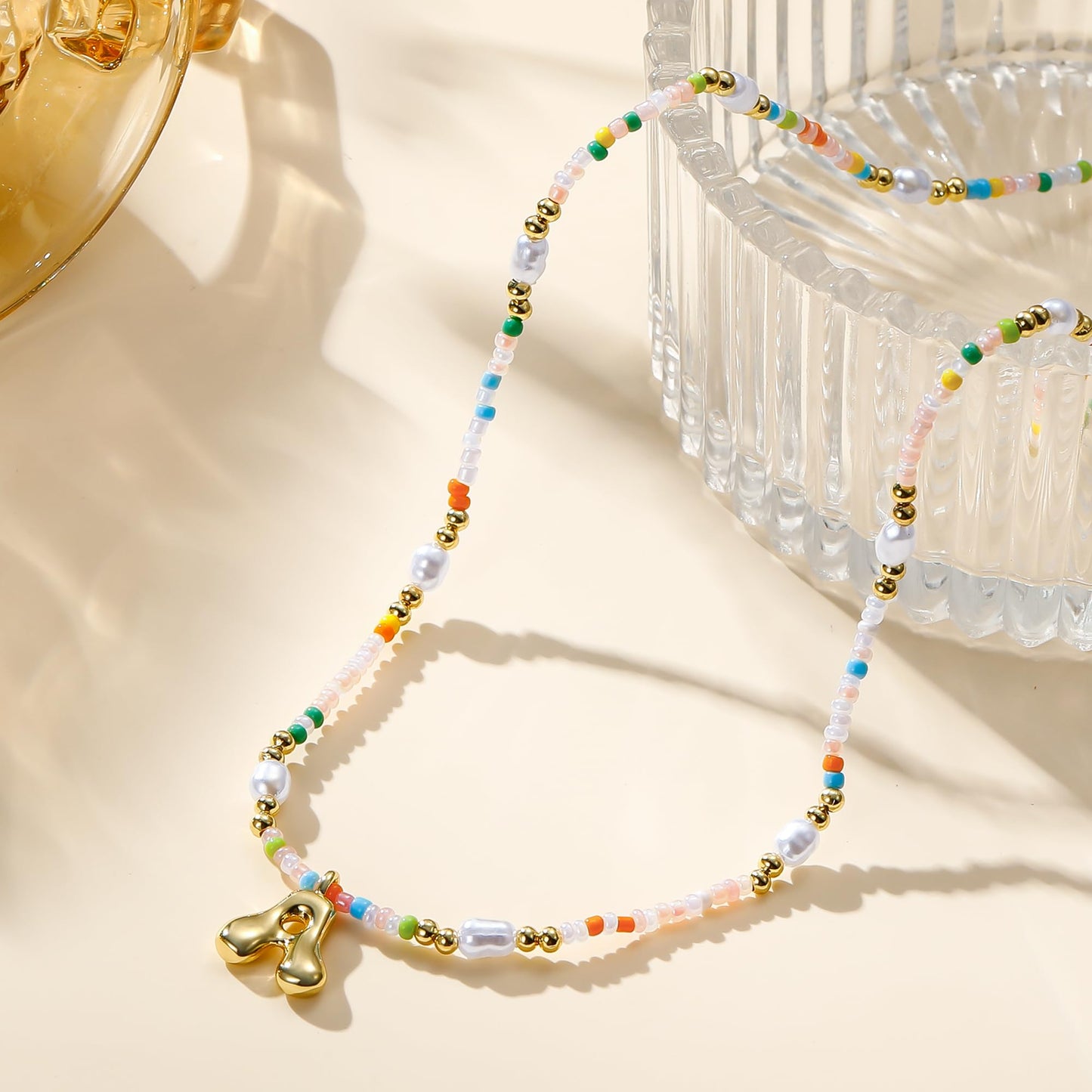 Ritach Initial Necklaces for Women - Letter M Initial Necklace Beaded Necklace for Women Girls Gifts Letter Necklace Bubble Gold Initial Necklaces for Women Girls Jewelry for Kids Gifts