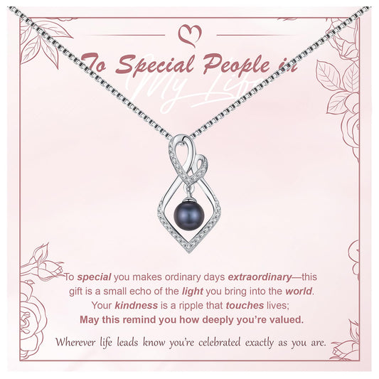 KANNSOAR Tahitian Black Pearl Necklace for Women 18K White Gold Plated Pendant 7MM Pearl Jewelry Wedding Birthday Anniversary Valentines Day Christmas Gifts for Wife Mom Girlfriend Sister Her