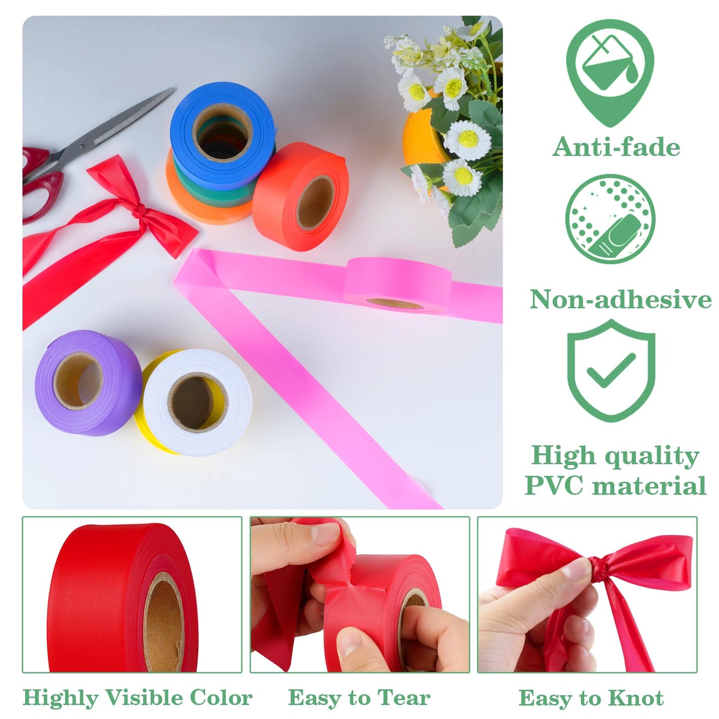 KIWIHUB Red Flagging Tape 12 Rolls - Non-Adhesive Neon Marking Surveyors Caution Tape, for Tree Marking, Hunting Trail Tape,1-3/16 in. x 150 ft,3.35 Mil