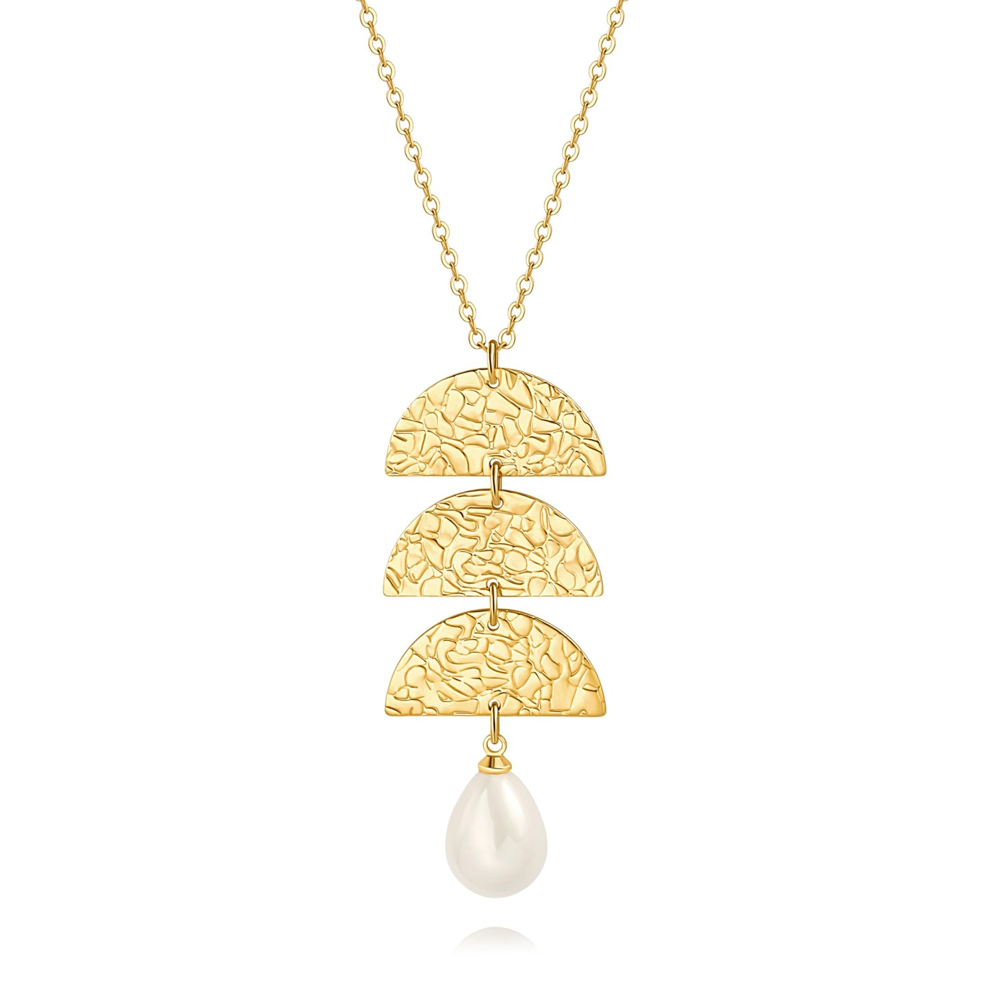 PERNNLA PEARL Dainty Pearl Pendant Necklaces Simple Gold Plated Chain Long Necklace for Women Trendy Statement Sweater Chain Necklaces