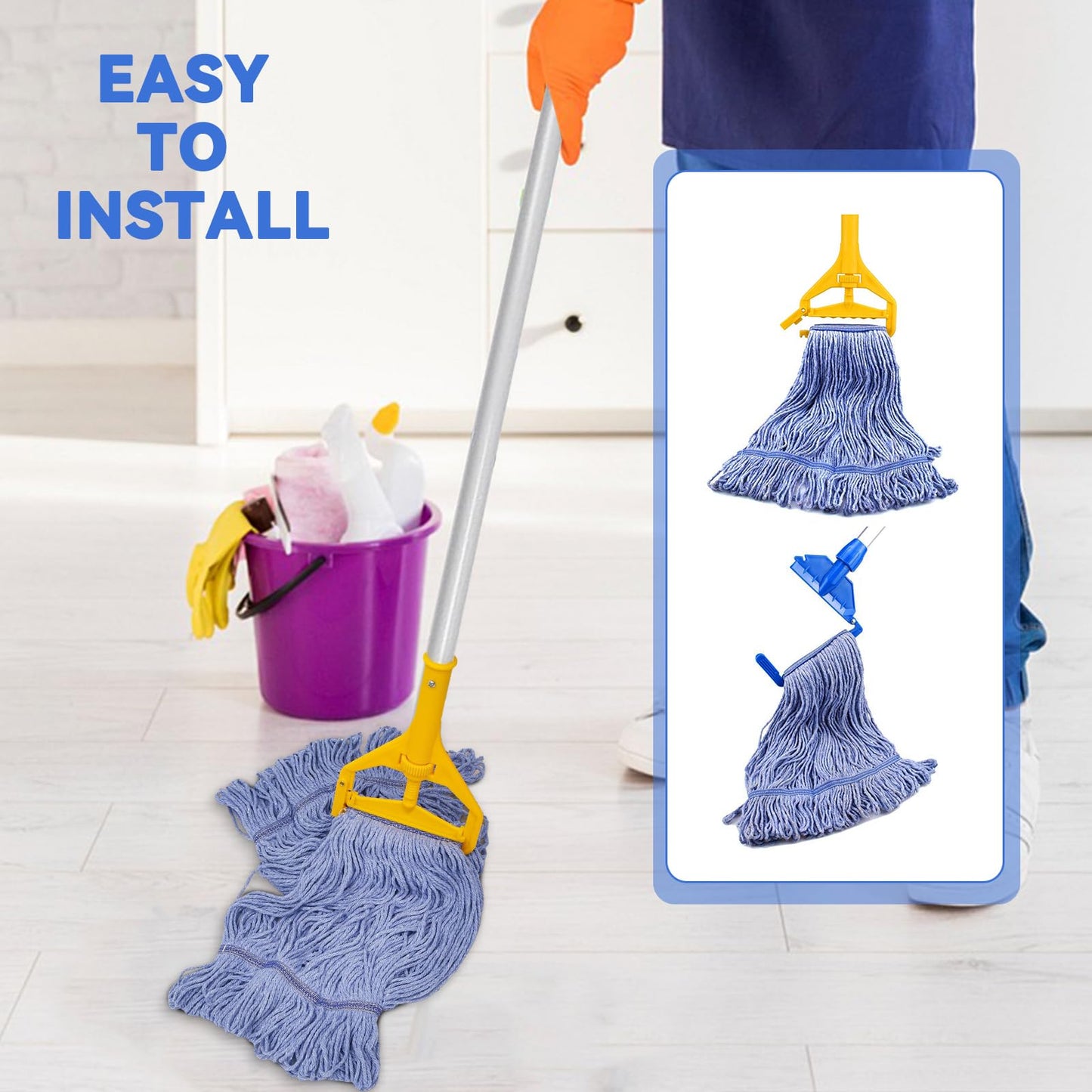 Commercial Heavy Duty Mop Heads Replacement: 6 Packs Industrial Wet Mop Head for Floor Cleaning - Commercial Products Looped End String Head Refills