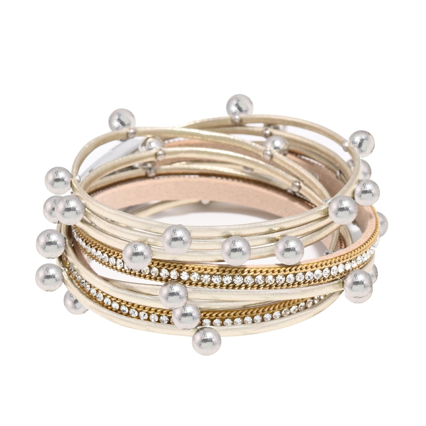 VIBILIA Boho Leather Wrap Bracelets for Women Trendy Multi-Layer Crystal Beads Cuff Bracelets with Strong Clasp Jewelry for Women-Khaki