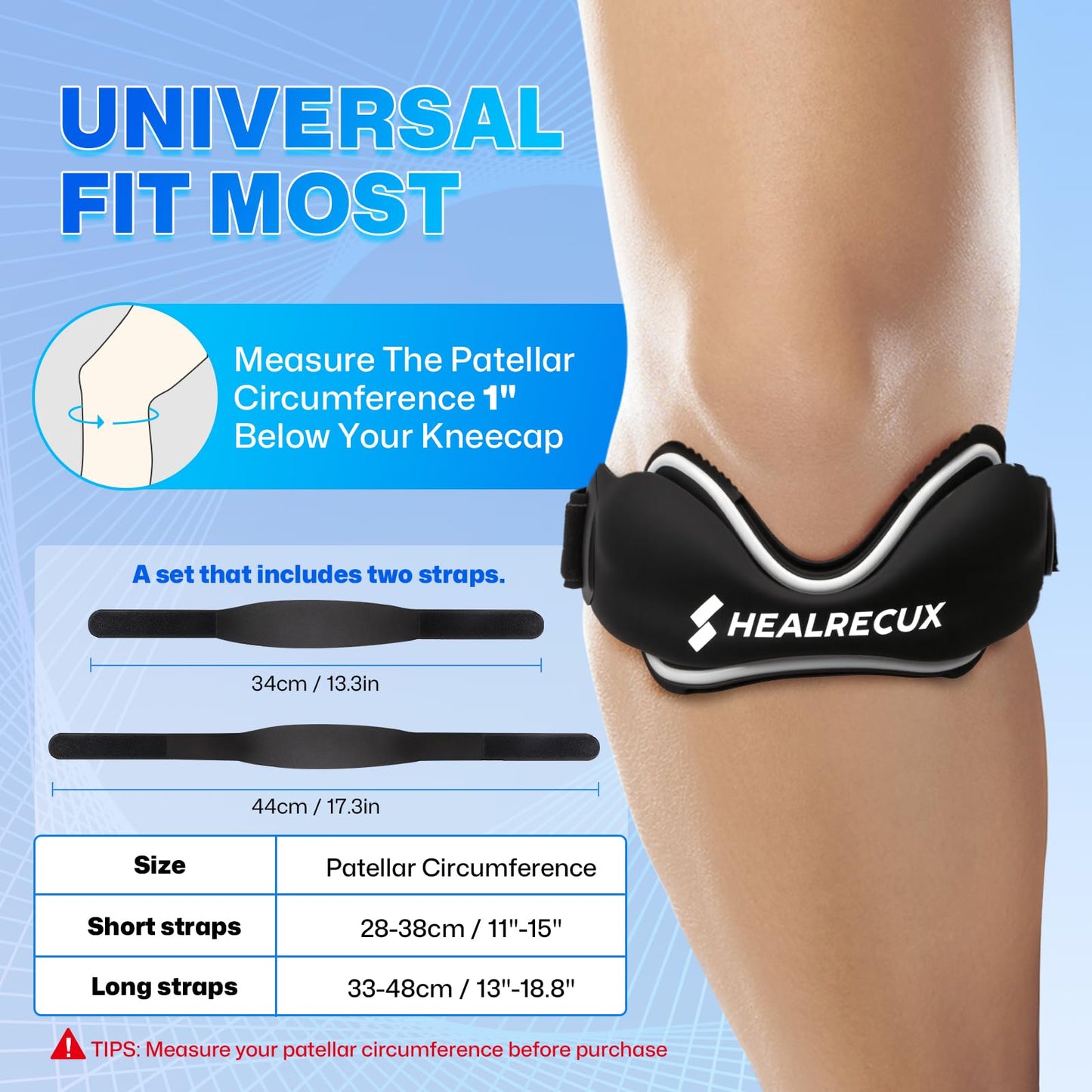 Healrecux Patellar Tendon Support Strap, Silicone Patella Knee Strap, Non-Slip Patella Band Knee Brace for Jumpers Knee, Tendonitis, Basketball, Volleyball - Black 2 Pack