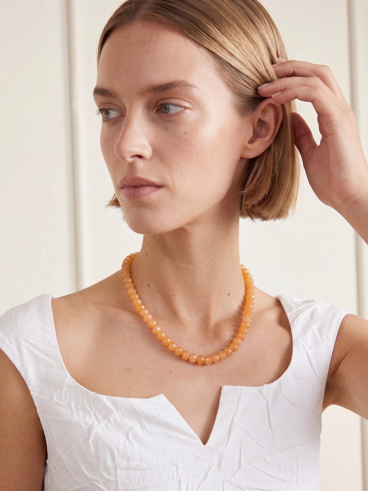 Badu Orange Gemstone Beaded Necklace for Women Natural Stone Bead Beach Choker Necklace Fashion Trendy Jewelry Gifts