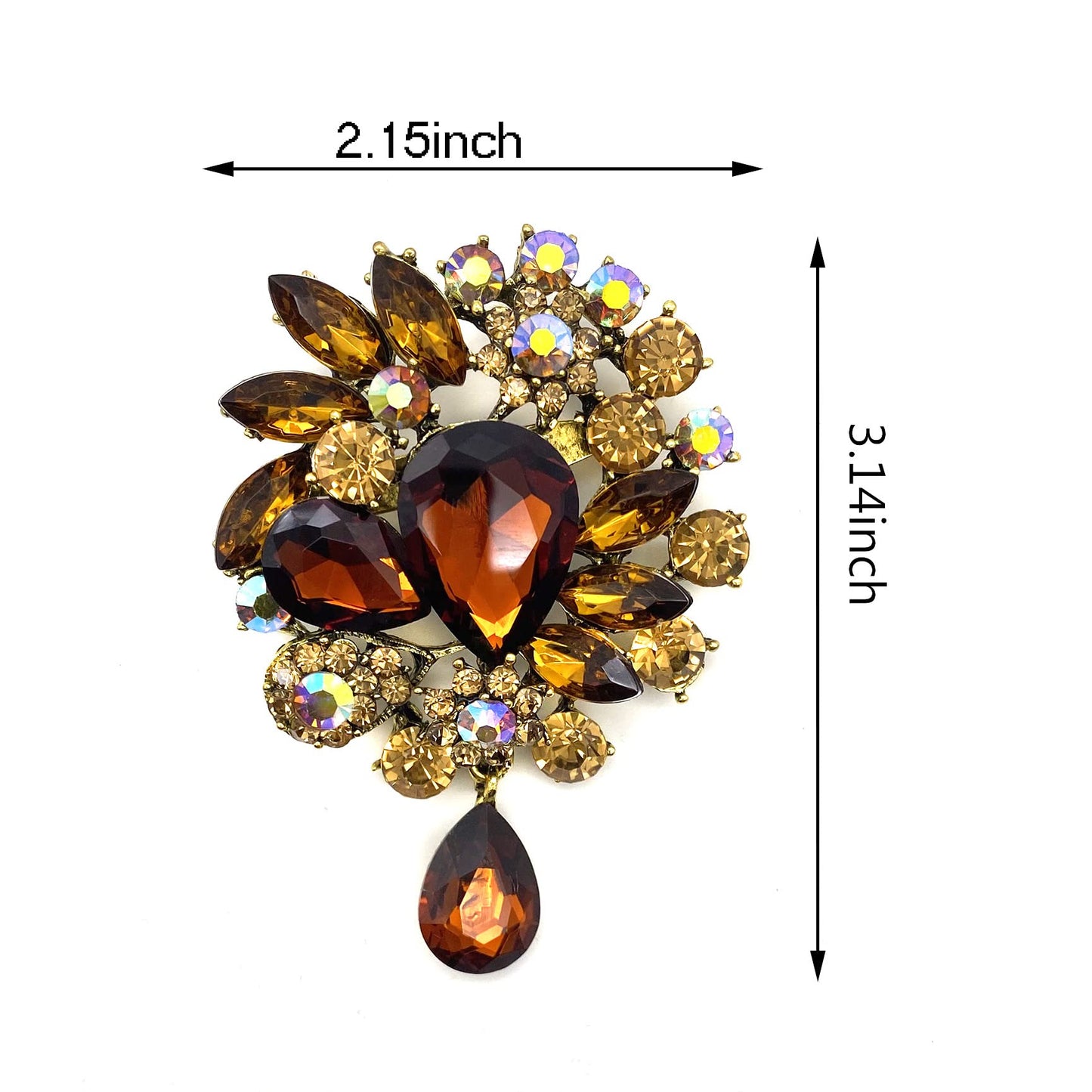 LAXPICOL Vintage Wedding Bridal Big Brown Crystal Rhinestone Tear drop Brooch Pin for Women