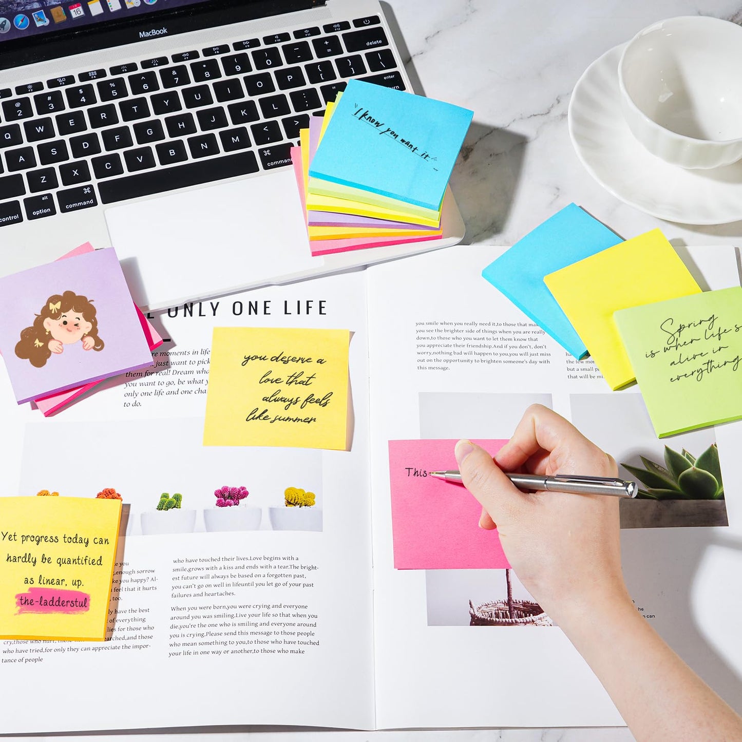 (48 Pads) Sticky Notes 3x3 inch Post, Self-Stick Pads Bright Colors Post Note, Recyclable, Easy to Post for Home, Office, School