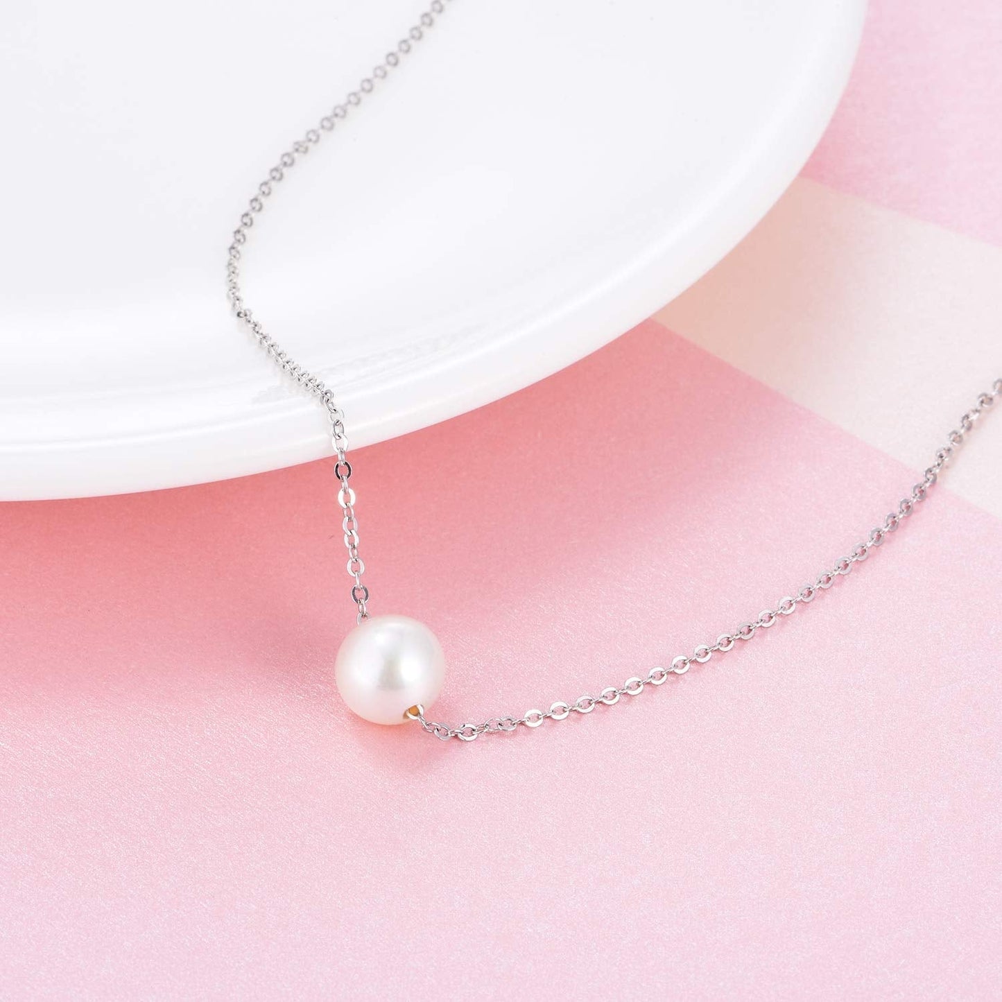 POPLYKE AAAA Single Pearl Choker Sterling Silver Necklace for Women 7-8mm Freshwater Cultured Pearls Wedding Bridesmaids Anniversary 14 16 18 inch (single pearl necklace 16'')