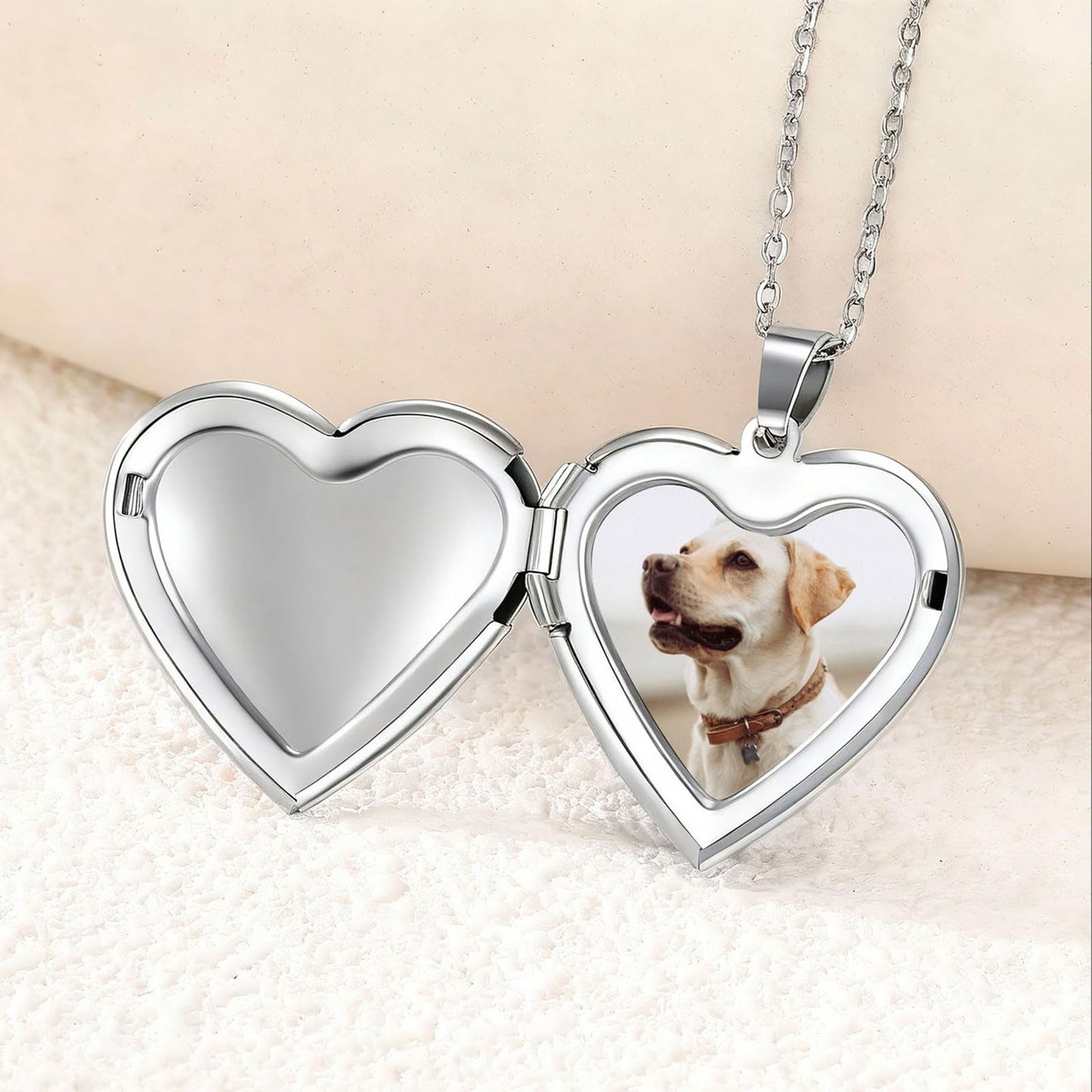PHOCKSIN Silver Love Heart Locket Dog Paw Print Locket Necklace For Women Dog Memorial Locket Necklace That Hold Pictures