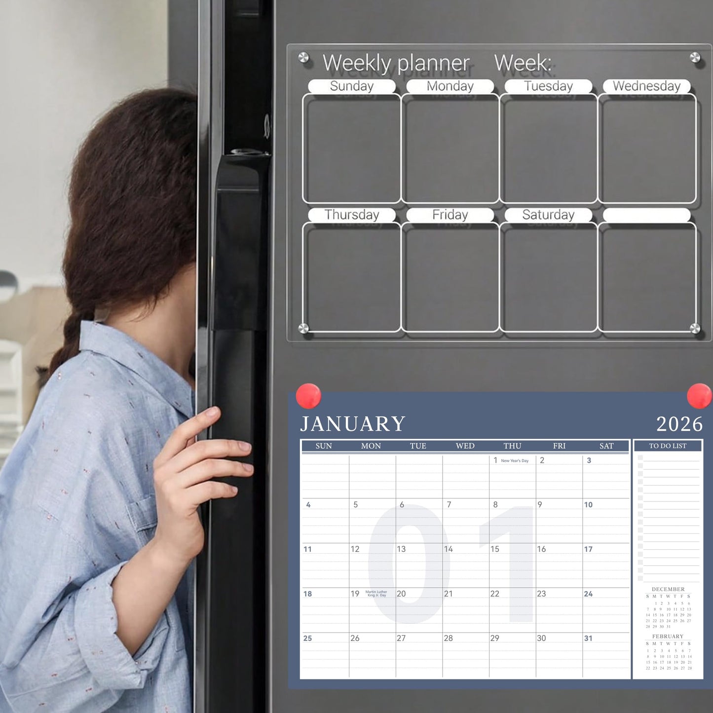 Yoment Desk Calendar 2026 Leather Desk Calendar with to-Do Lists, 13 Months Desk Pad Wall Calendar with Pen Holders PVC Cover for Work Office School Home Women Men, Jan2026-Dec 2026, 17 x 12, Blue