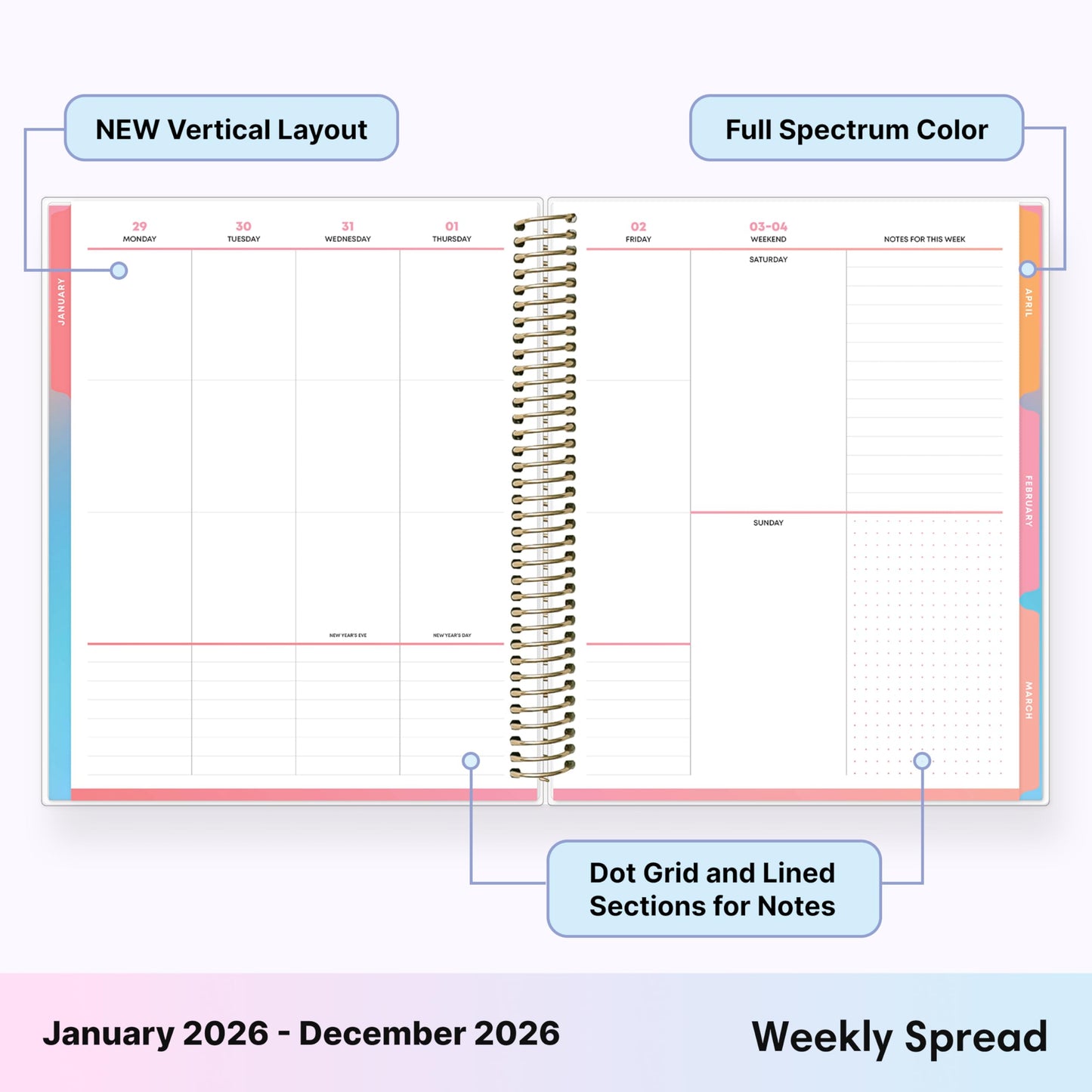 Blue Sky Livewell 2026 Weekly and Monthly Planner Calendar, January 2026 - December 2026, 7" x 9", Flexible Laminated Cover, Heavy Duty Coil Binding, Colorful Premium Paper, Includes Storage Pocket, Stickers, Charmie