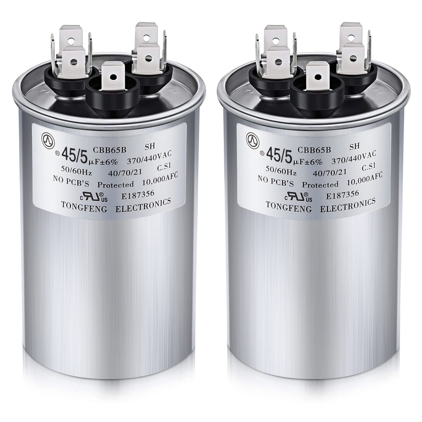 Frienda 2 Pcs 45+5 MFD 45/5 uf ±6% 370V or 440V VAC Dual Run Round Capacitor, 45 5 Start Capacitor for AC Air Conditioning Unit, Condenser Straight Cool or Heat Pump