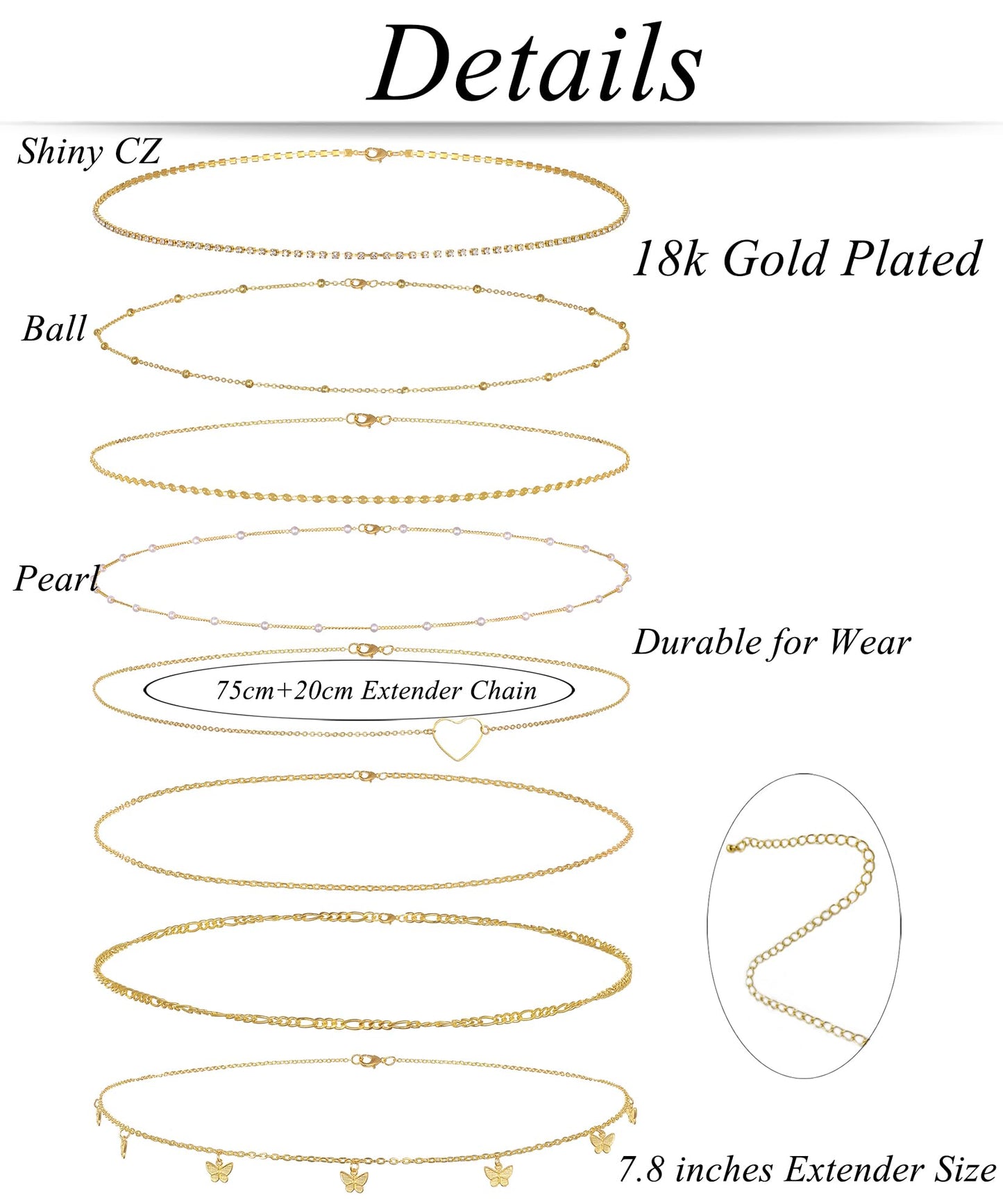 Tornito 8Pcs Waist Belly Chain 18K Gold Plated CZ Heart Butterfly Pearl Snake Bead Sequin Paperclip Belly Chain Summer Beach Sexy Body Chains Jewelry Accessories for Women Adjustable