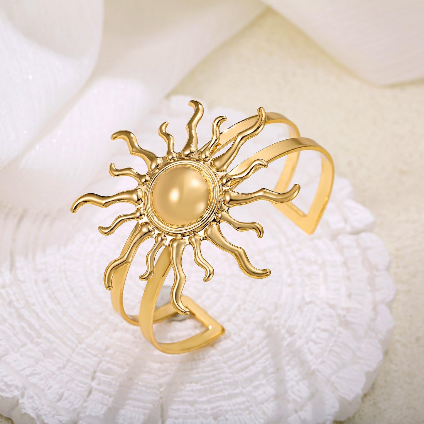 TONLUYAX Chunky Gold Cuff Bracelets for Women Large Adjustable Sun Bracelets Summer Beach Bangle Bracelet Vintage Jewelry
