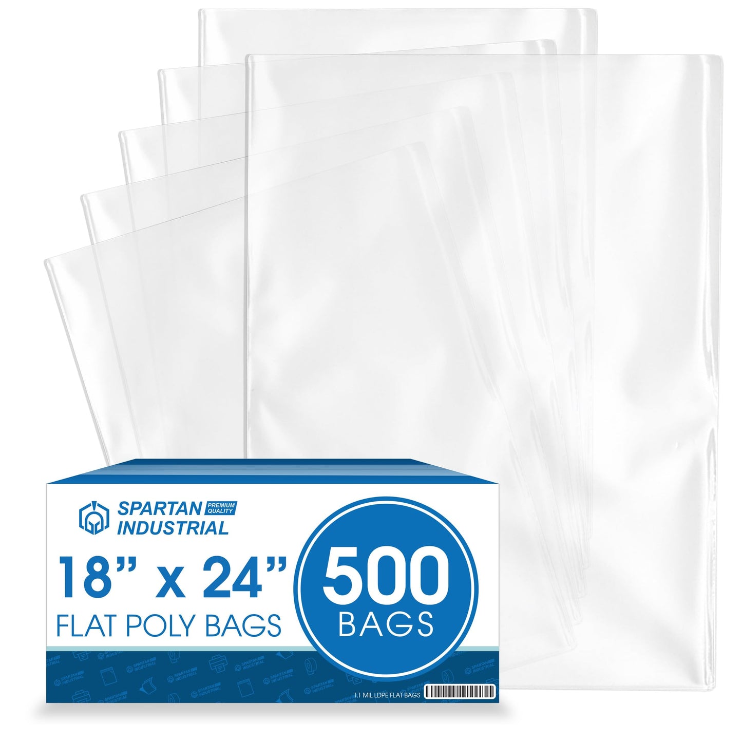 18" X 24" Open-End Flat Poly Bags (500 Count) - 1.1 Mil Clear Plastic Bags for Packaging, Shipping, Storage - No Adhesive Strip - Spartan Industrial