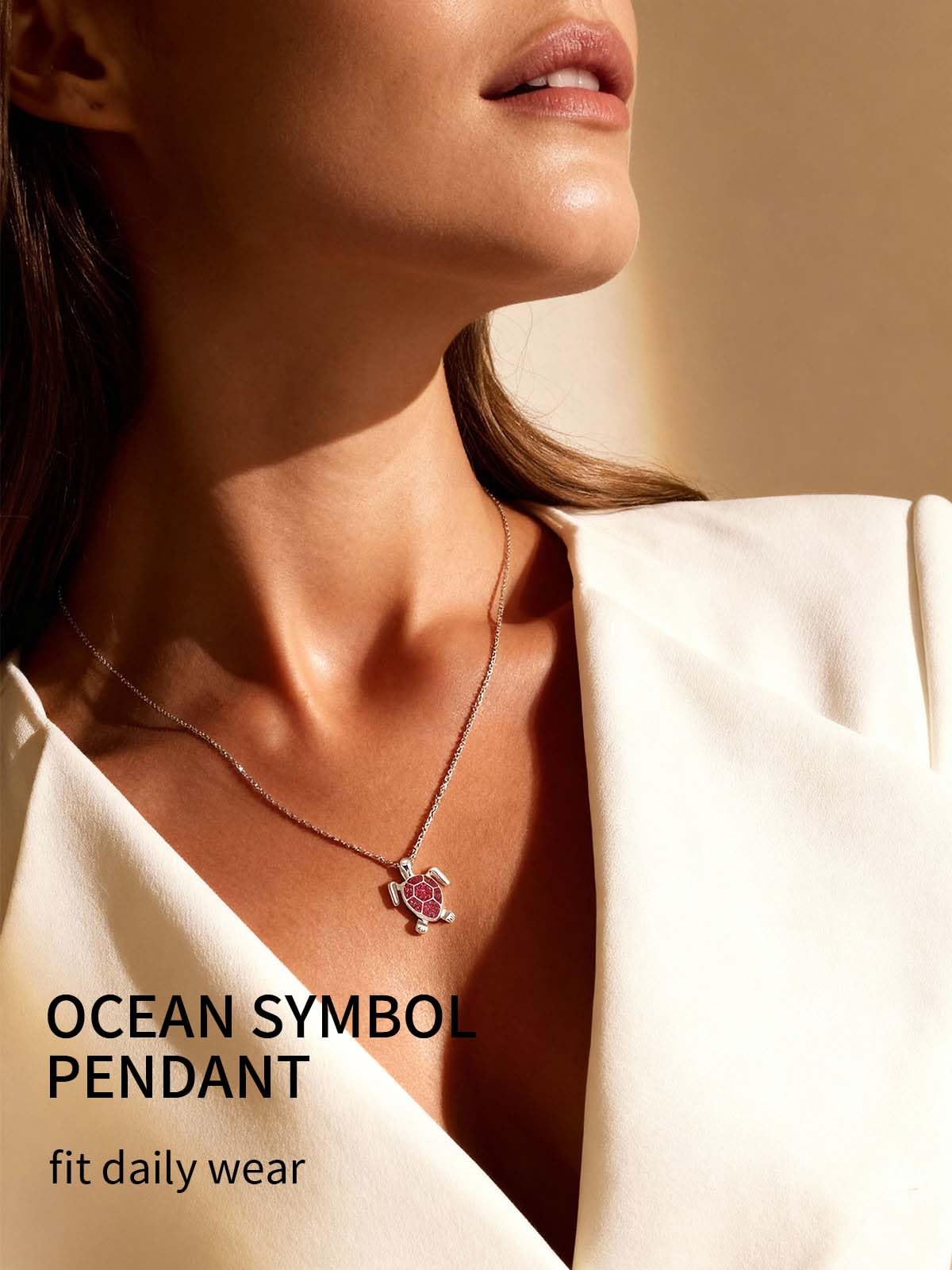 PIYIZ Turtle Jewelry Silver Stainless Steel Dainty Cute Animal Pendant for Women Pink Ocean Necklace 18 Inch