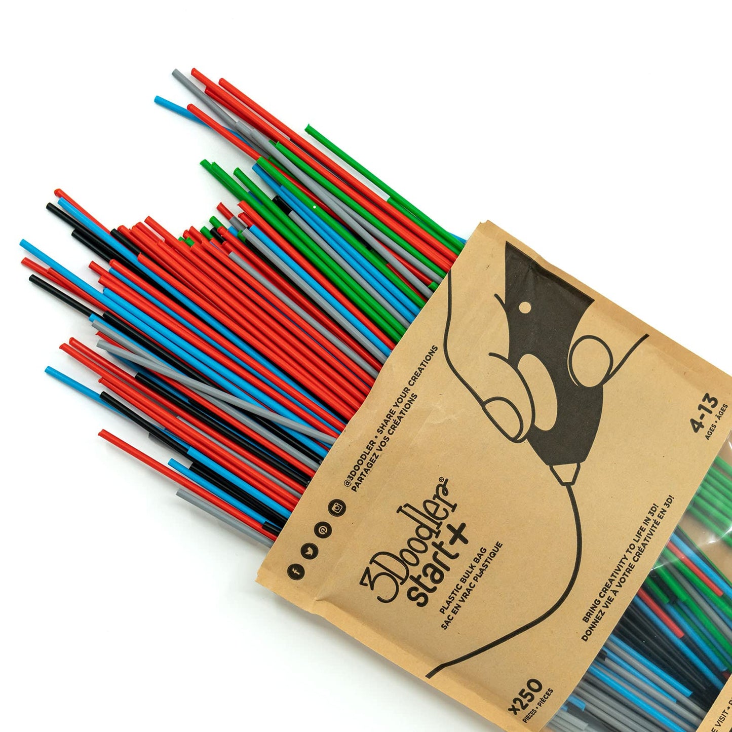 3Doodler Start 3D Printing Filament Refill Bag for 6+ years old (x250 Strands, Over 1250 ft. of Extruded Plastic) - Primary Pow