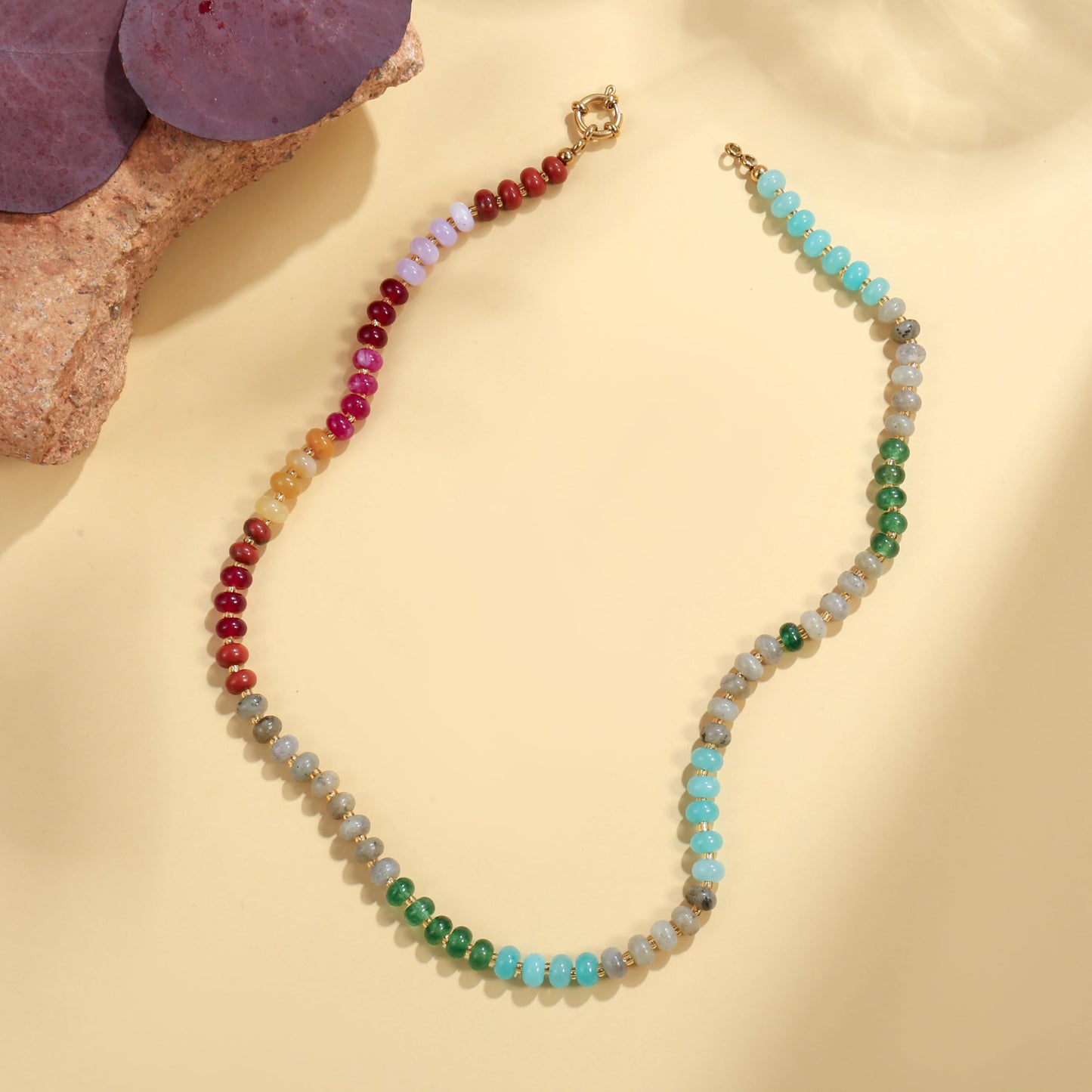 Badu Colorful Gemstone Beaded Necklace for Women Natural Stone Bead Beach Rainbow Choker Necklace Fashion Trendy Jewelry Gifts